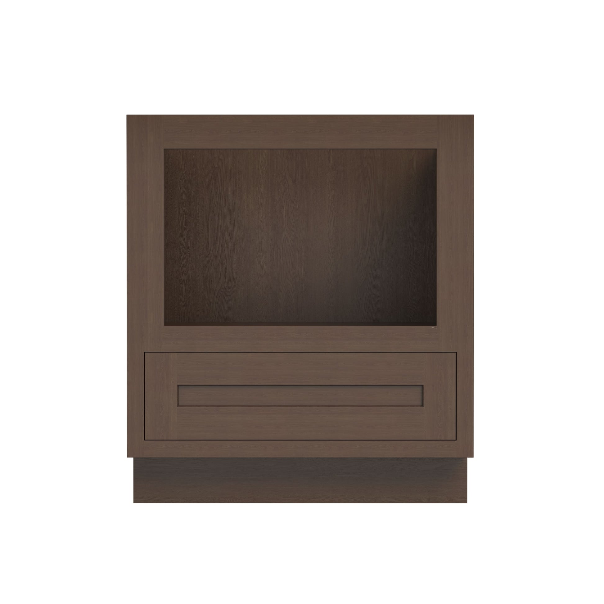 Inset Truffle Brown RTA 27-30"W x 34.5"H x 25"D 2-Size Drawer Base Cabinet with Microwave Opening
