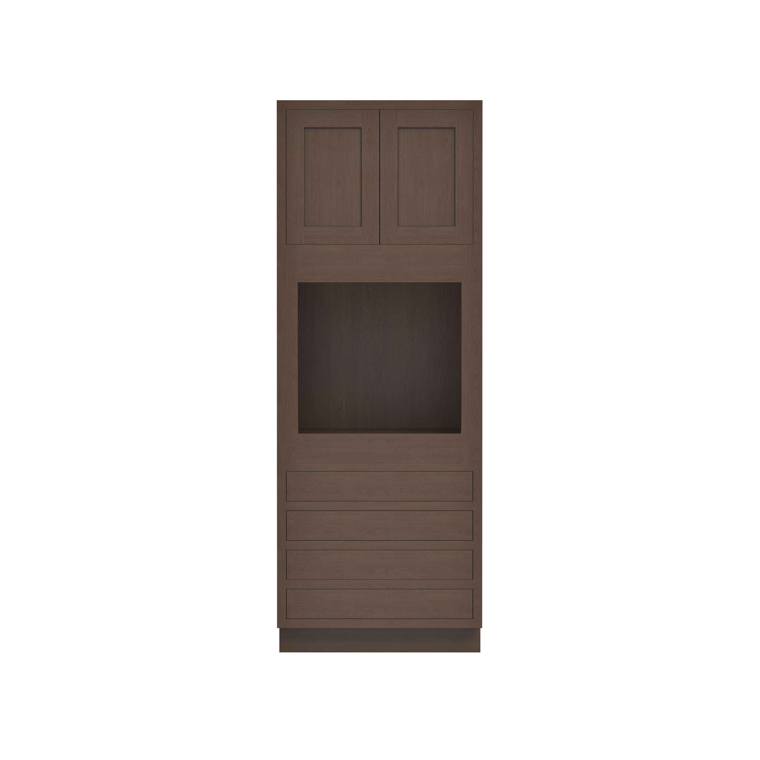 Inset Truffle Brown RTA 33"W x 84-96"H x 25"D 3-Size Pantry Cabinet with Oven Opening, 4 Drawers and 2 Doors