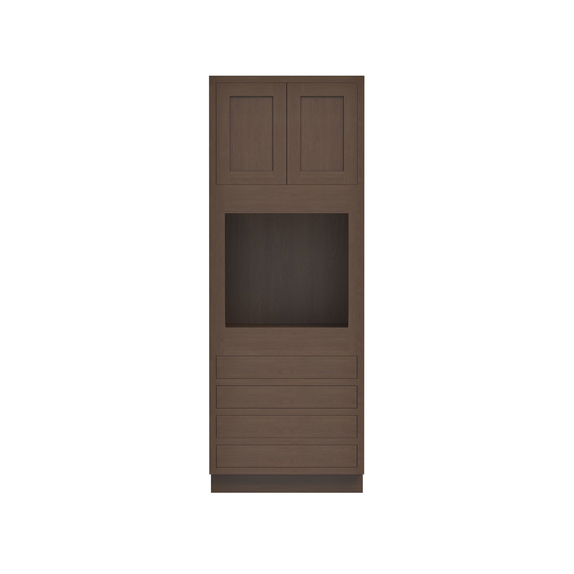 Inset Truffle Brown RTA 33"W x 84-96"H x 25"D 3-Size Pantry Cabinet with Oven Opening, 4 Drawers and 2 Doors