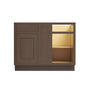 Inset Truffle Brown RTA 40-46"W x 34.5"H x 25"D 3-Size Blind Corner Base Cabinet with 1 Door, 1 Drawer and 1 Shelf