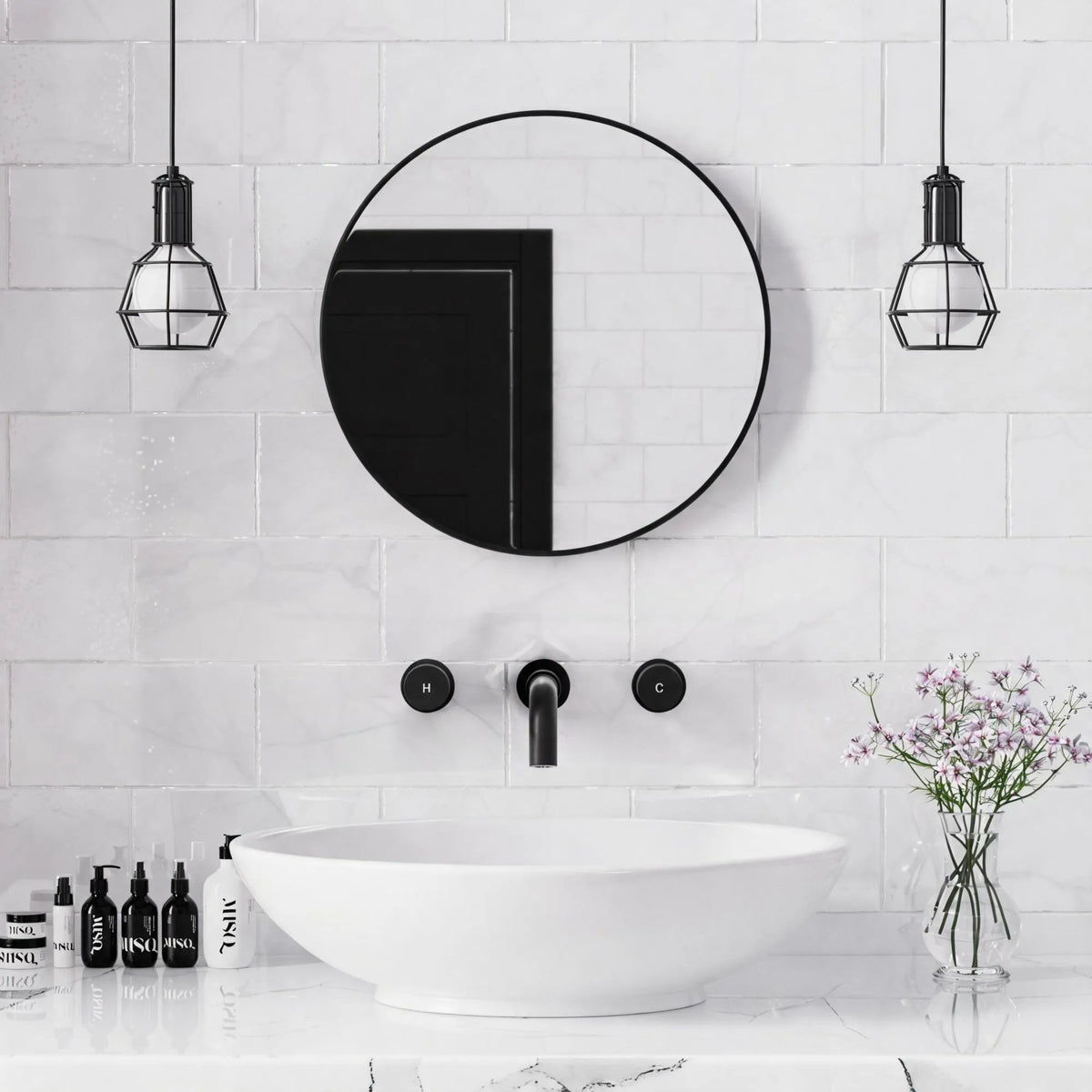 Matte Black 2-Handle Wall-Mounted Bathroom Basin Faucet with 360° Swivel Spout