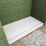 One-piece White Shower Base with Flamed Rock Slip-Resistant Surface, Center Drain