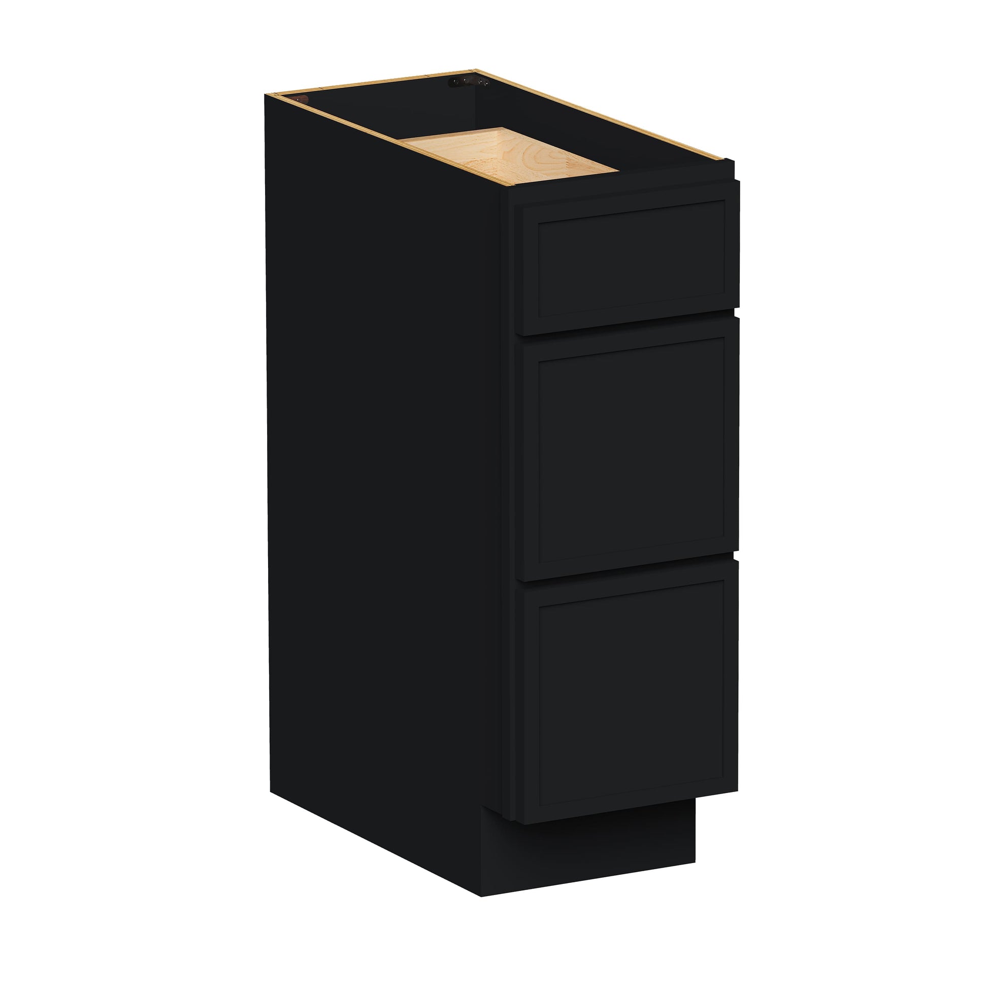 Slim Ebony Black Shaker RTA 12"-36"W x 34.5"H x 24"D 9-Size Drawer Base Cabinet with 3 Drawers
