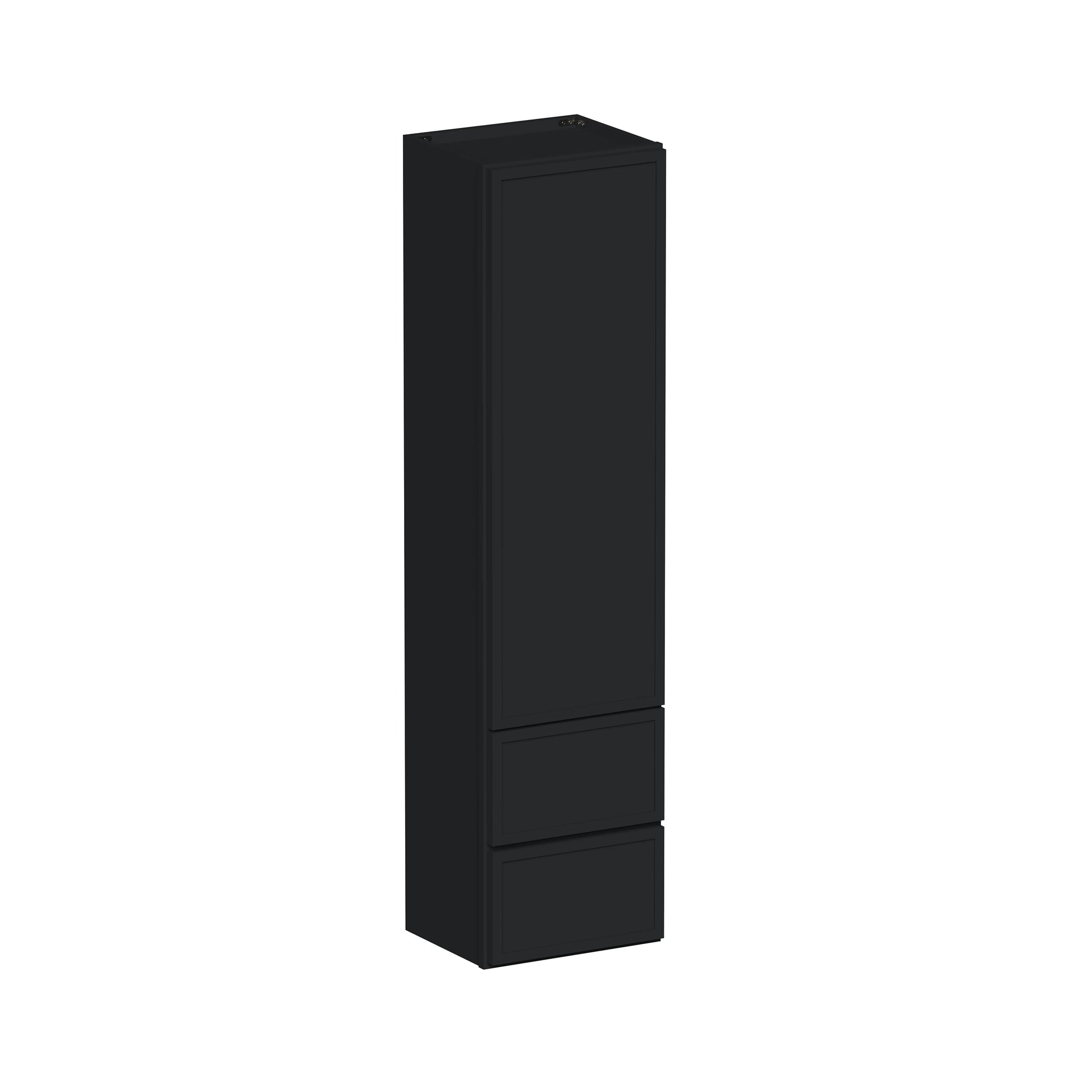 Slim Ebony Black Shaker RTA 15"W x 60"H x 12"D Tall Counter Linen Cabinet with 1 Door and 2 Drawers
