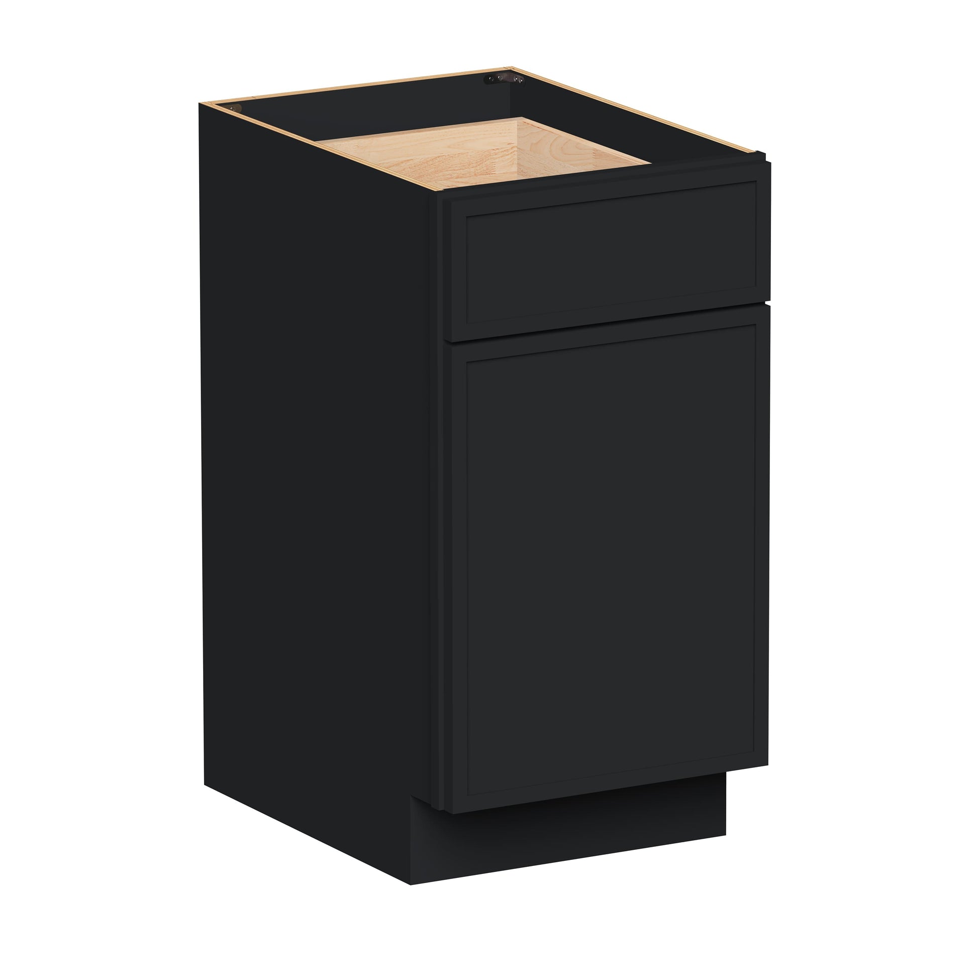 Slim Ebony Black Shaker RTA 18"W x 34.5"H x 24"D Waste Basket Base Cabinet with 1 Drawer and 1 Door
