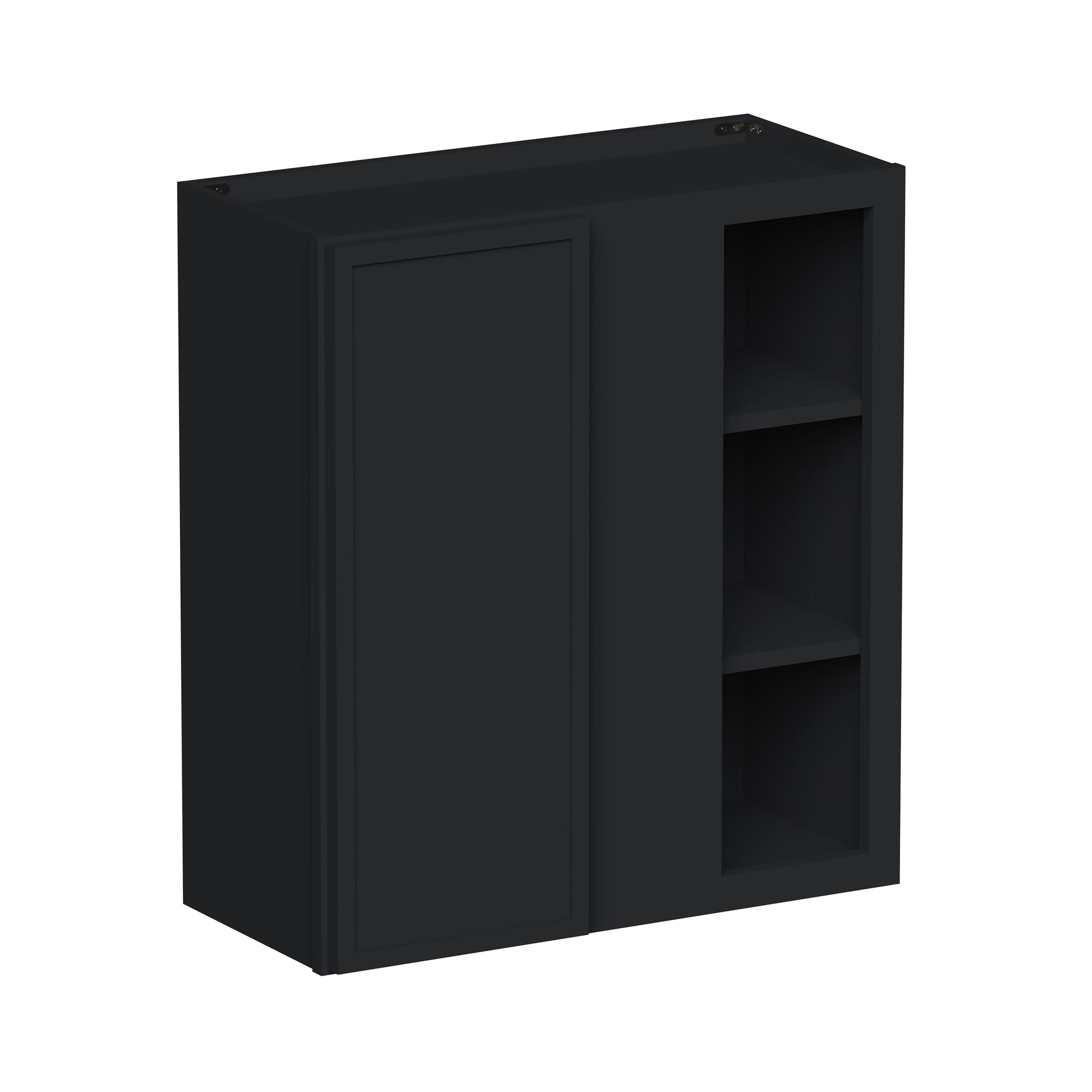 Slim Ebony Black Shaker RTA 27"W x 30"/36"/42"H x 12"D Standard Corner Wall Cabinet with Shelves