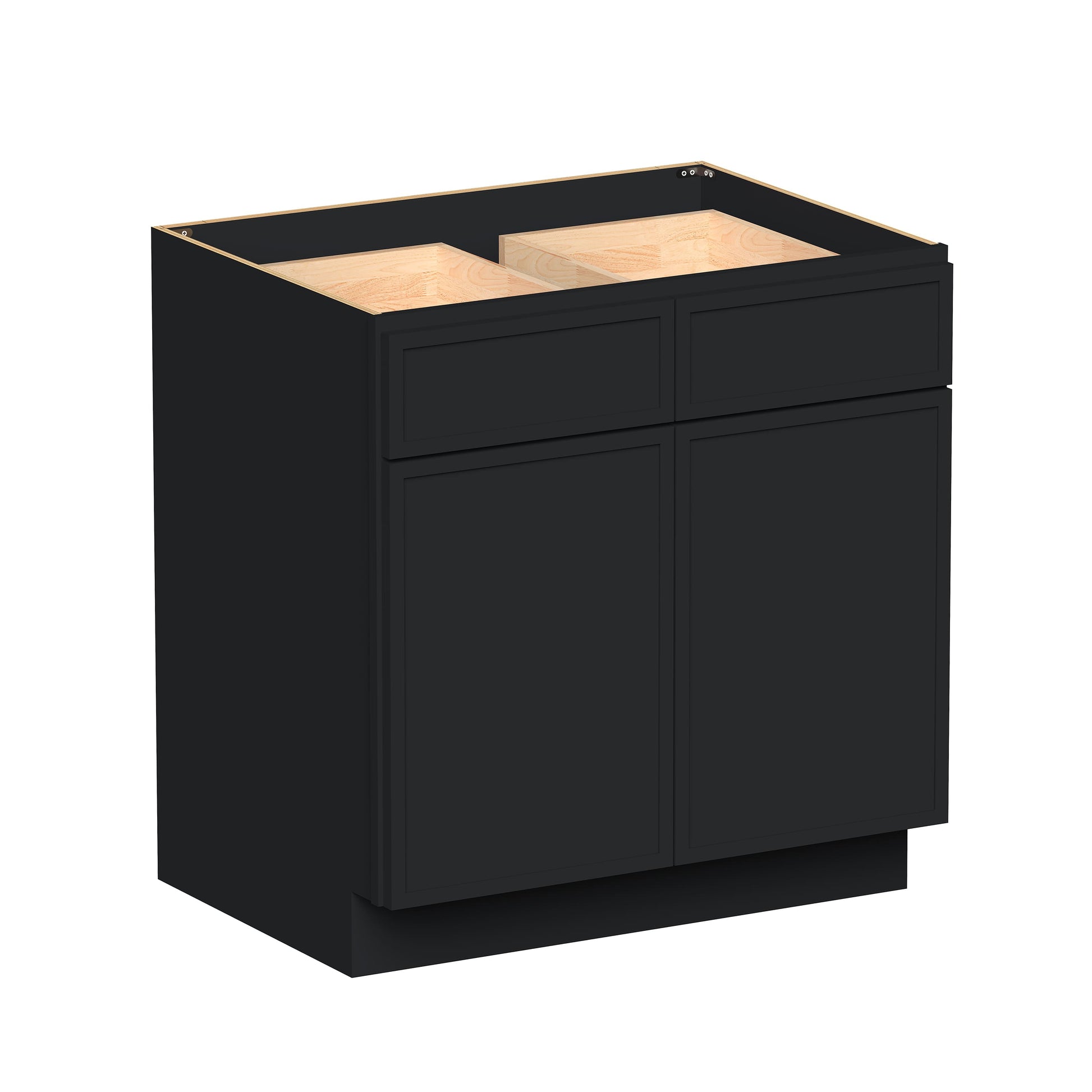 Slim Ebony Black Shaker RTA 33"/36"/39"/42"W x 34.5"H x 24"D Standard Base Cabinet with 2 Drawers and 2 Doors