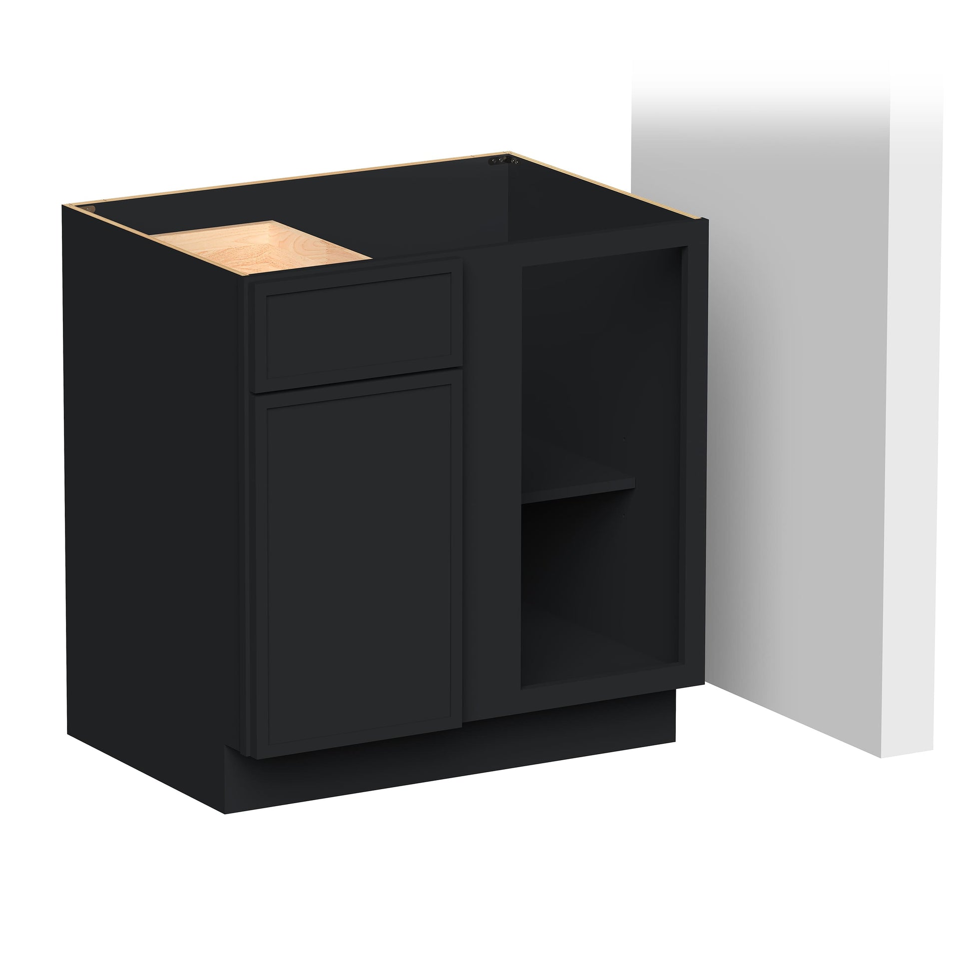 Slim Ebony Black Shaker RTA 33"W x 34.5"H x 24"D Blind Corner Base Cabinet with 1 Drawer and 1 Door