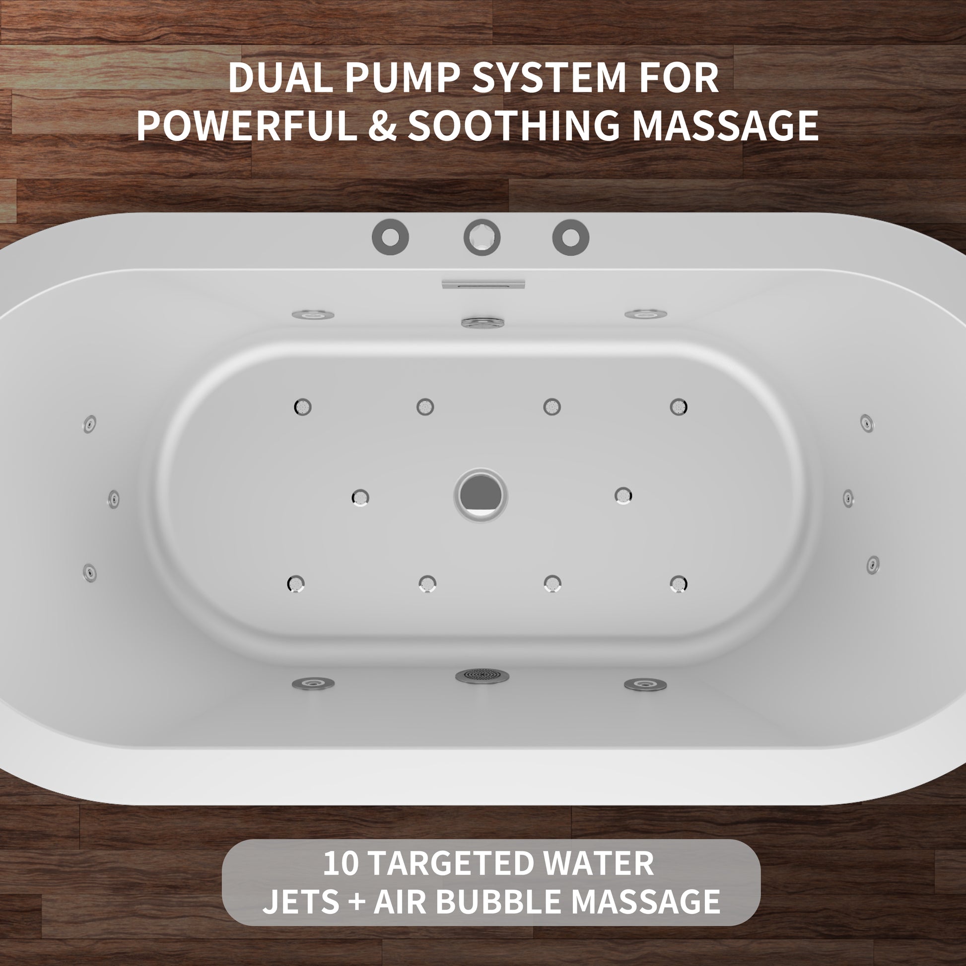 CasaCrylic 67" Luxury Freestanding Oval Whirlpool Baths with Dual Jet Therapy & Chromotherapy Lighting