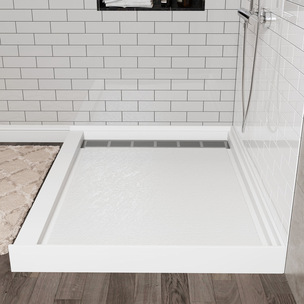 Cultured Marble Solid Surface Shower Base with Anti-Slip Textured Floor for Modern Bathrooms