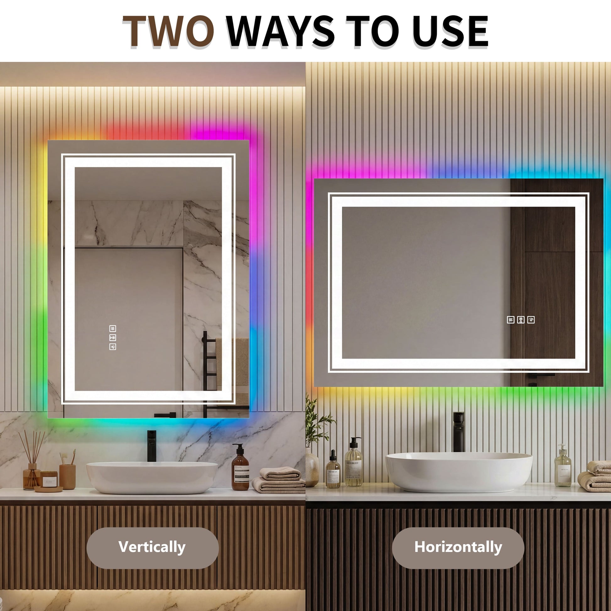 RGB Smart Control Backlit Bathroom Mirror with Dimmable Touch, Anti Fog