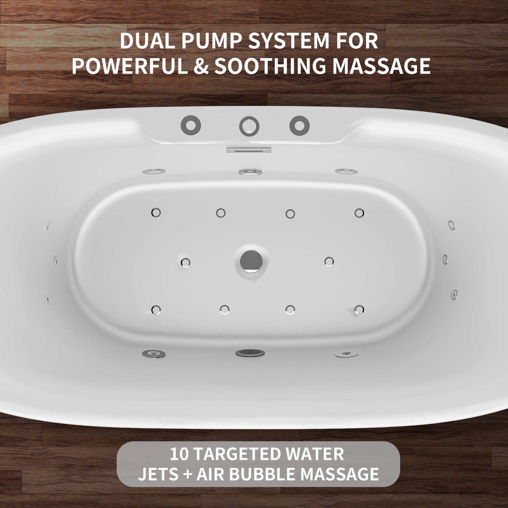 CasaCrylic 71" Freestanding Oval Whirlpool Baths with Water Jets & Chromotherapy Lights