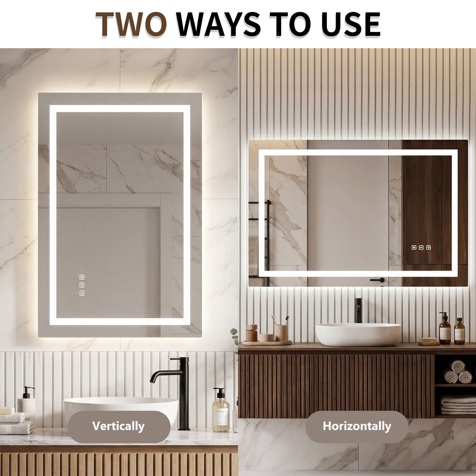 Dual Lighting LED Bathroom Mirror with Touch Dimming, Anti Fog