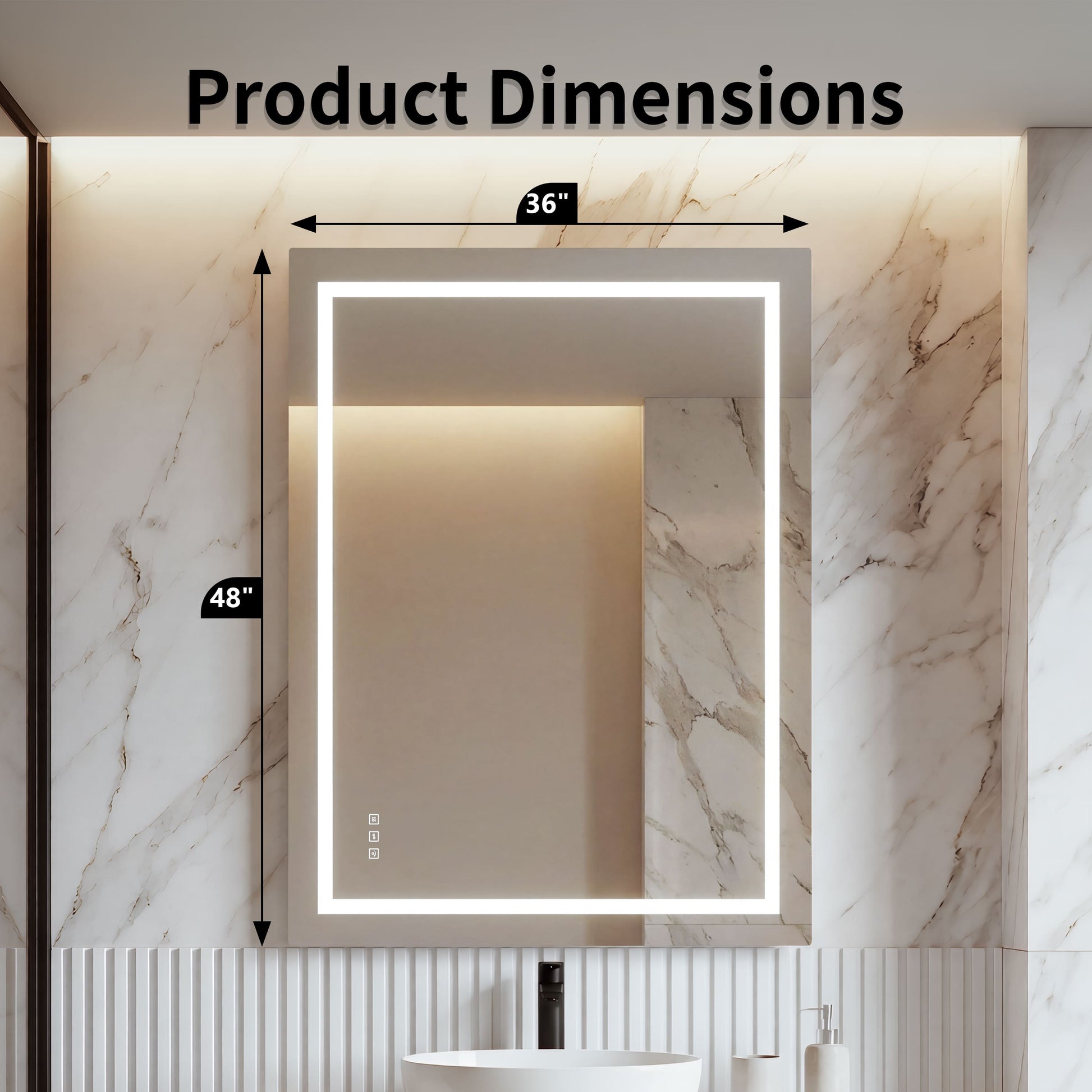 LED Front-Lighted Bathroom Mirror with Touch Dimming and Shadow Free Lighting