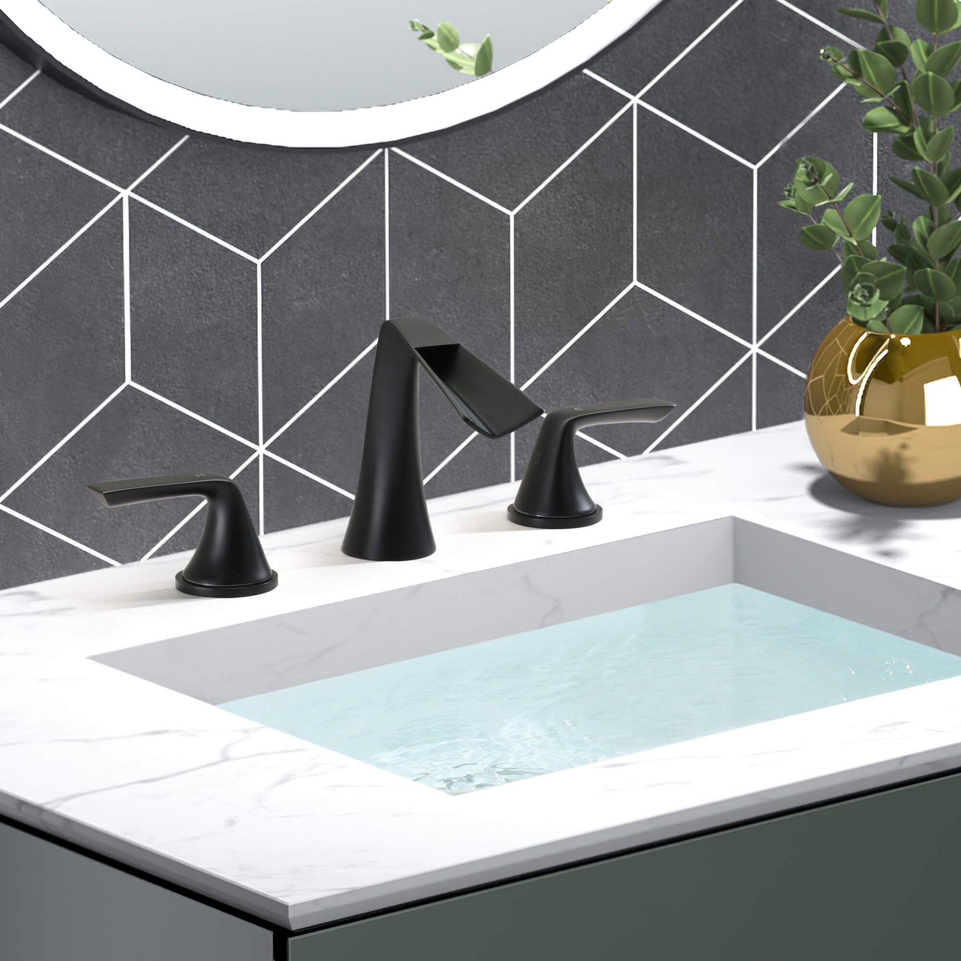 Casainc Matte Black 5.35-in 2-Handle Widespread Watersense Labelled Bathroom Sink Faucet