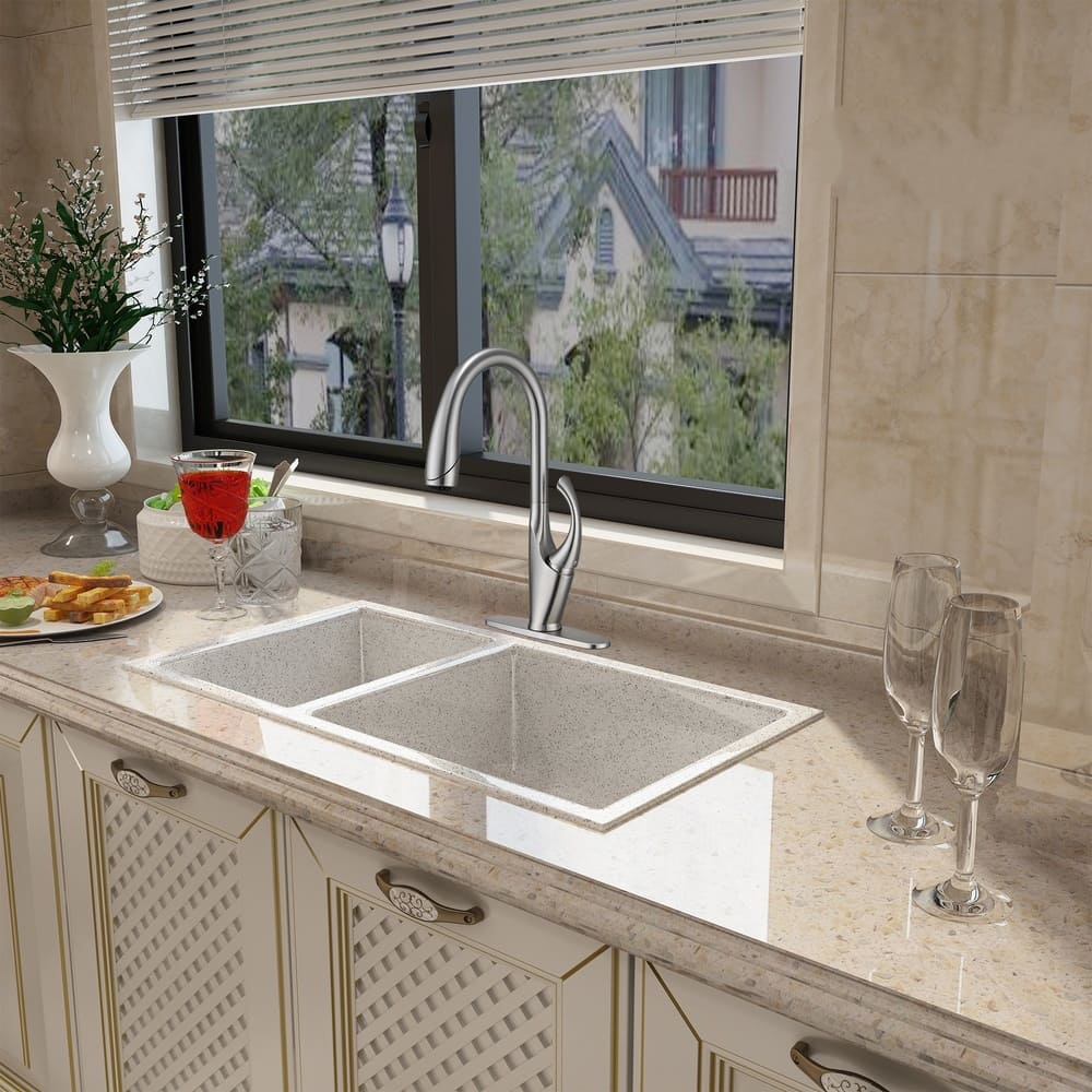 Brushed Nickel Pull-Down Kitchen Faucet with 360° Swivel and 3 Spray Modes