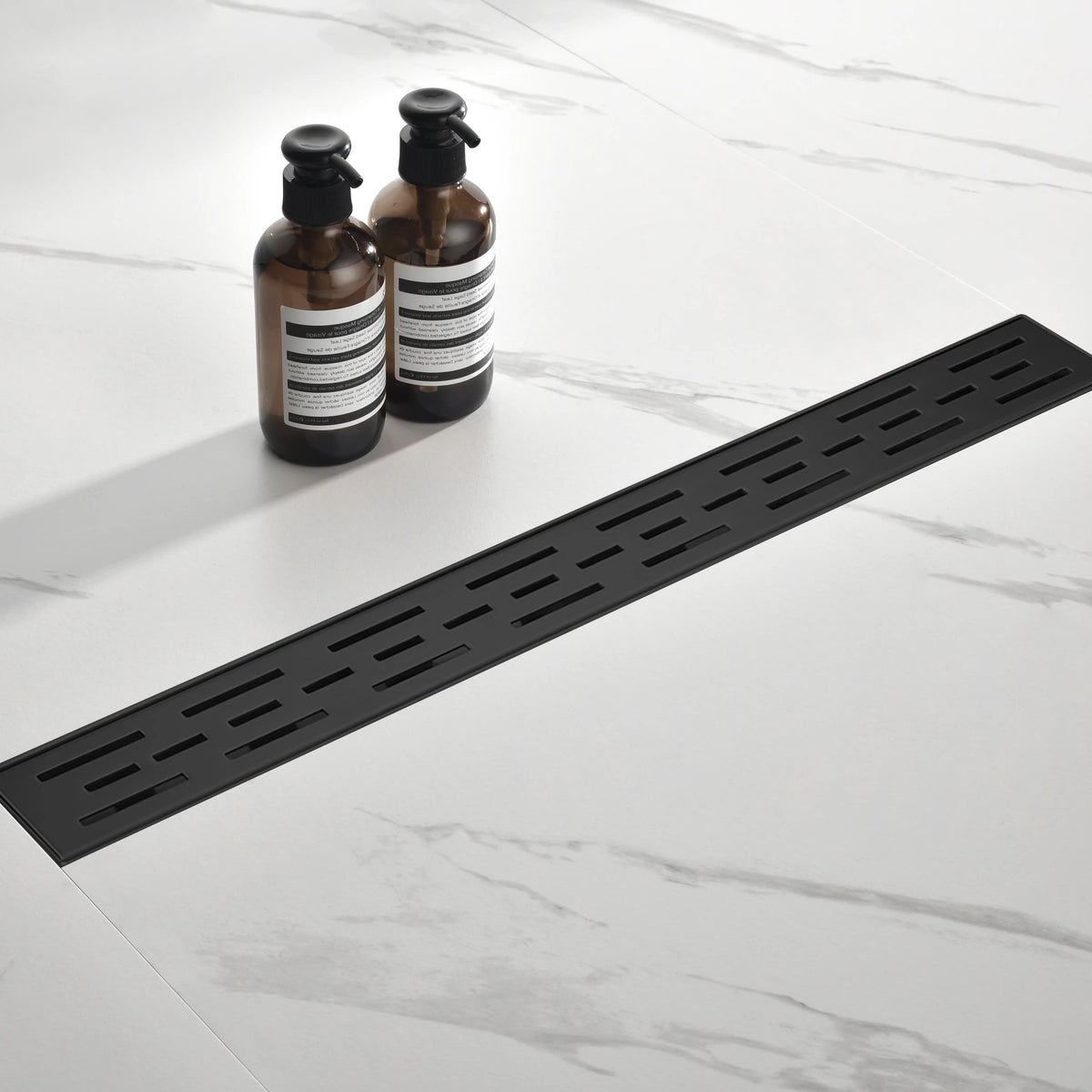 Linear Shower Drain with Brick Pattern Grate Cover and Hair Strainer in 304 Stainless Steel