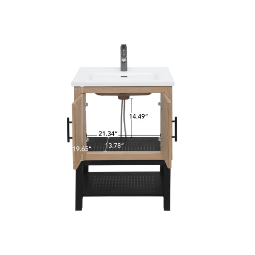 Freestanding Bathroom Vanity with White Ceramic Sink & Hot and Cold Faucet