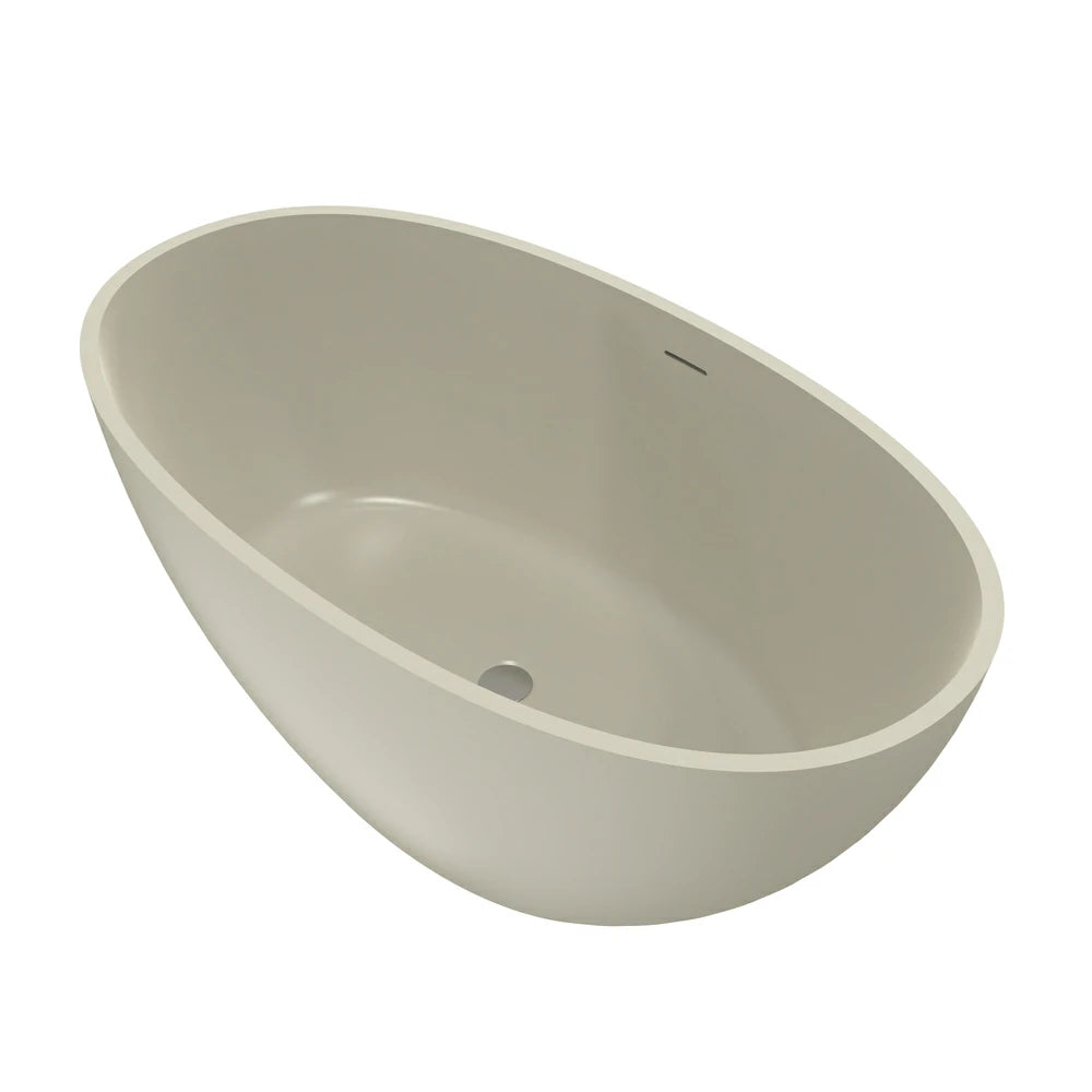 55" Light Beige Solid Surface Freestanding Soaking Bathtub