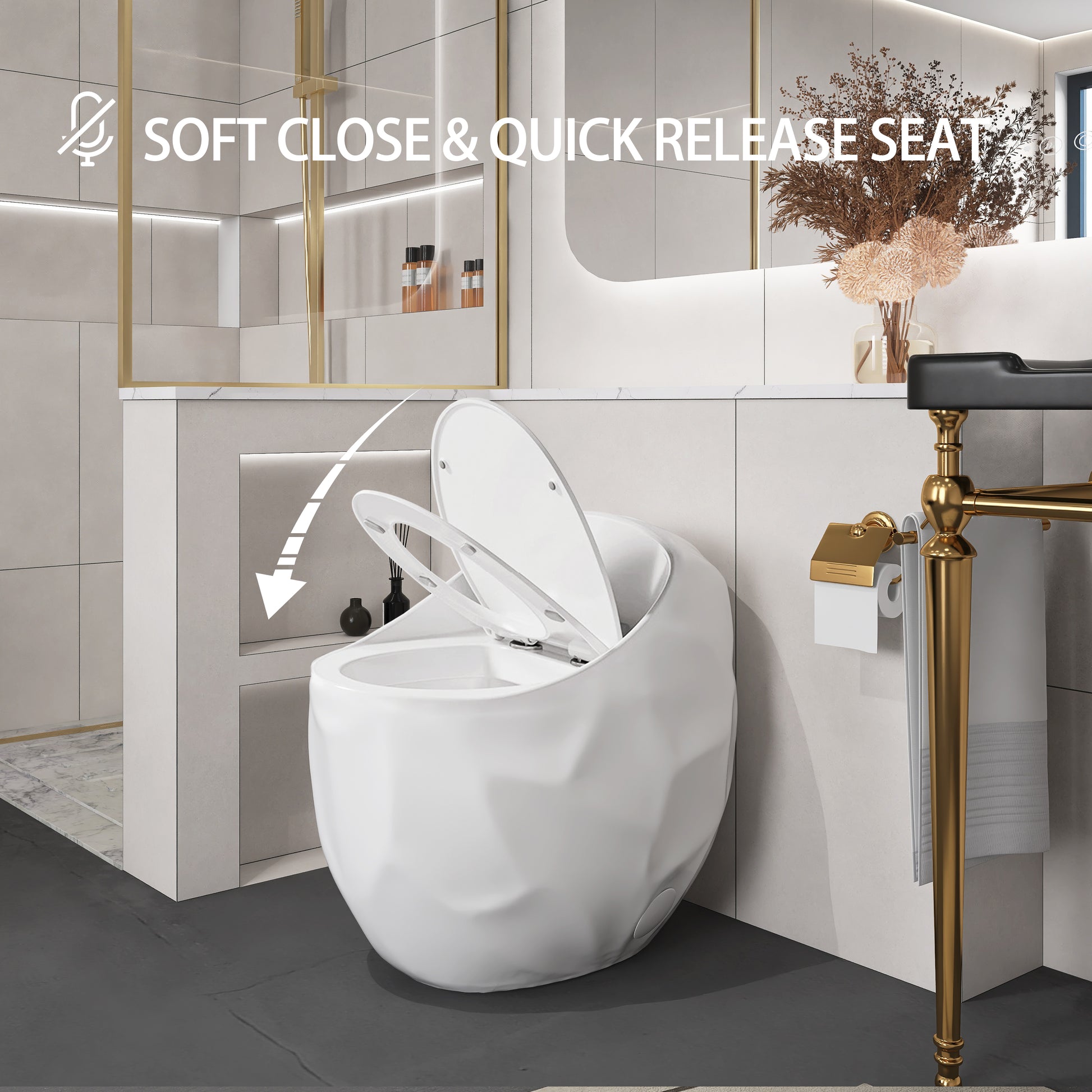 Egg Shape 1-Piece Toilet in Glossy White/Black with 1.28 GPF Single Flush