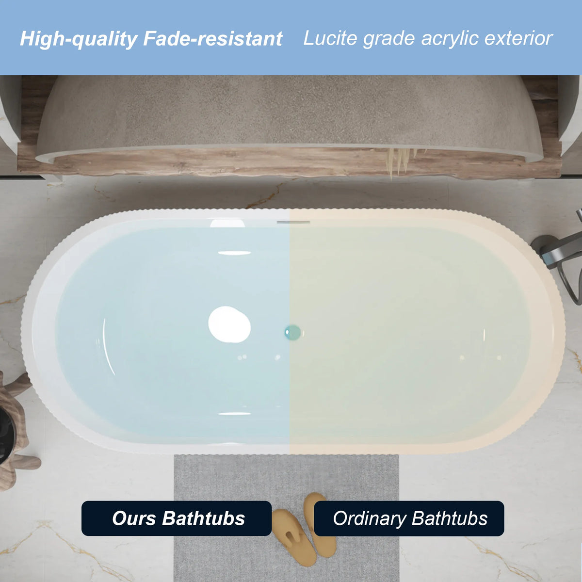 59"/67" Acrylic Freestanding Bathtub with Vertical Fluted Exterior, Gloss Black/White