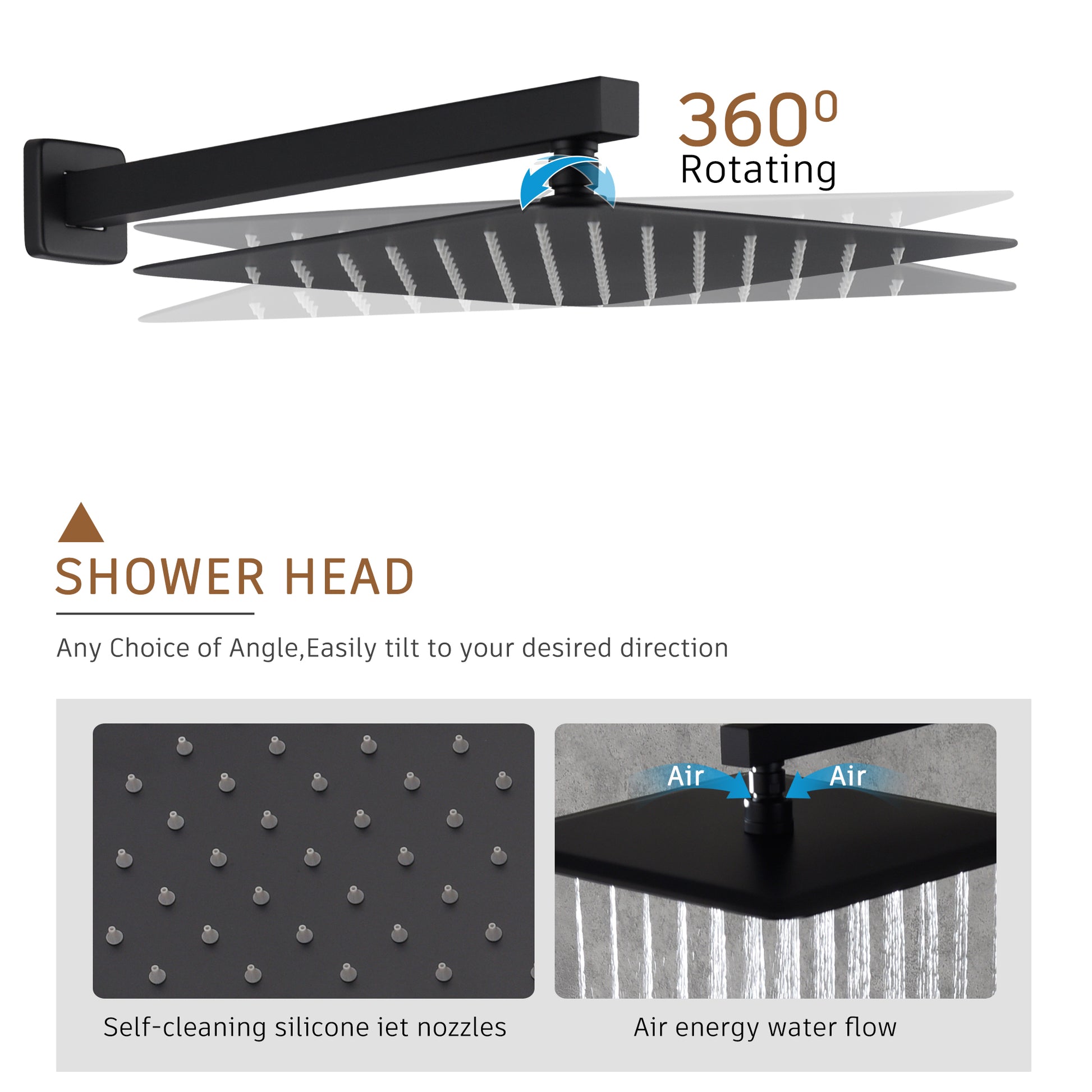 12" Thermostatic Complete Shower System with Rough-in Valve & 6 Body Jets