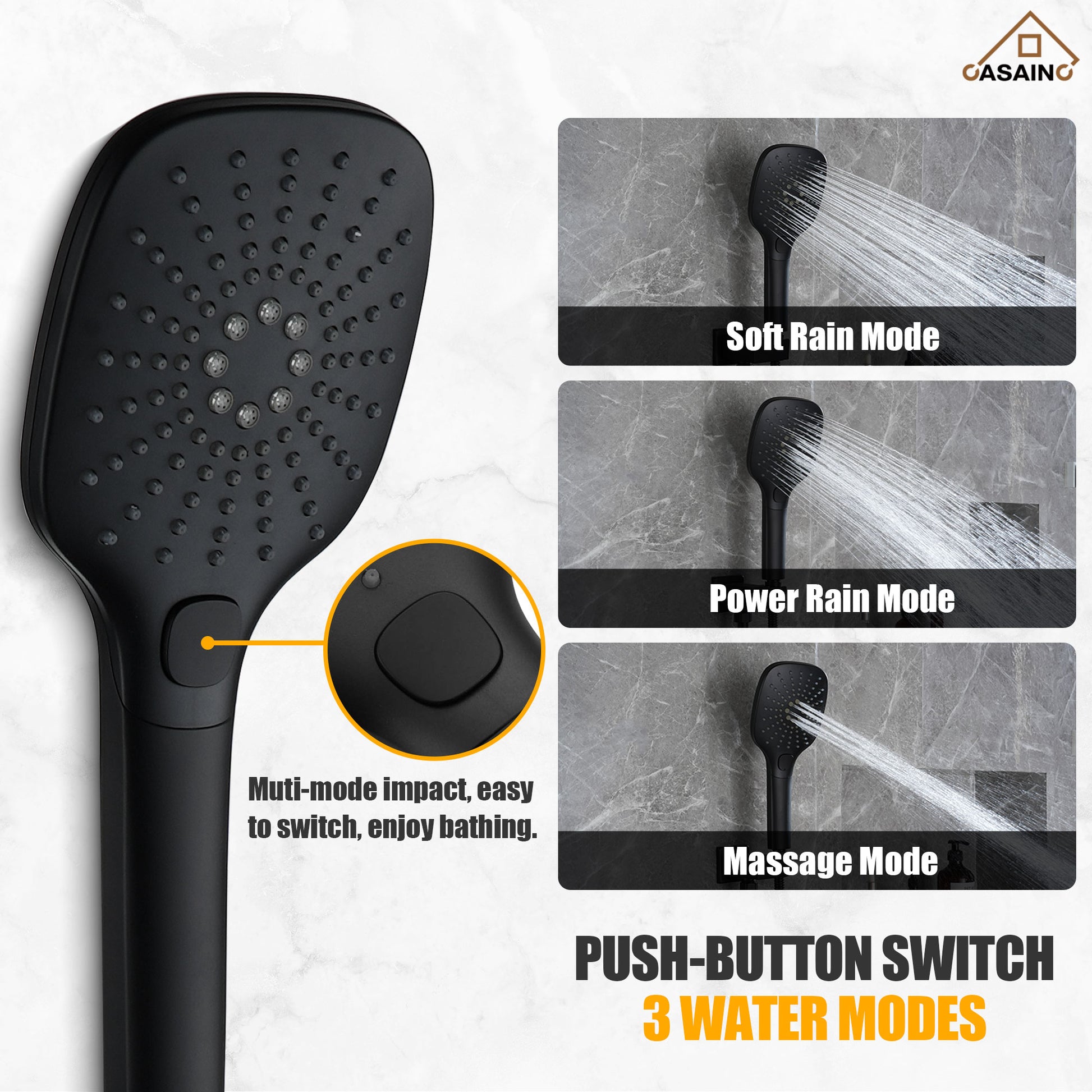 16'' Concealed Multi-Function Shower System 3-Spray Modes Showerhead