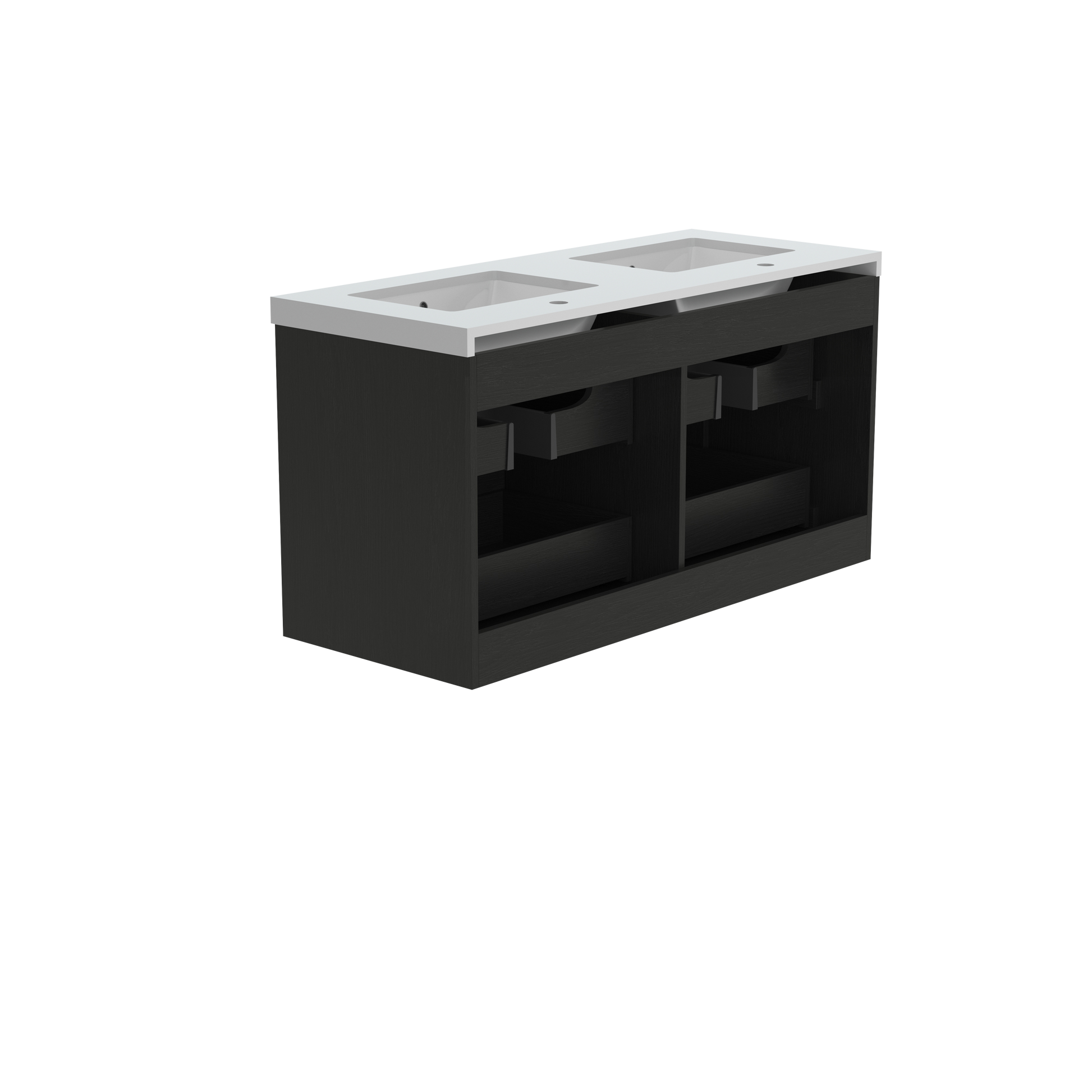 48" Matte Black Wall-mount Bathroom Vanity with Double Sink & Marble Top