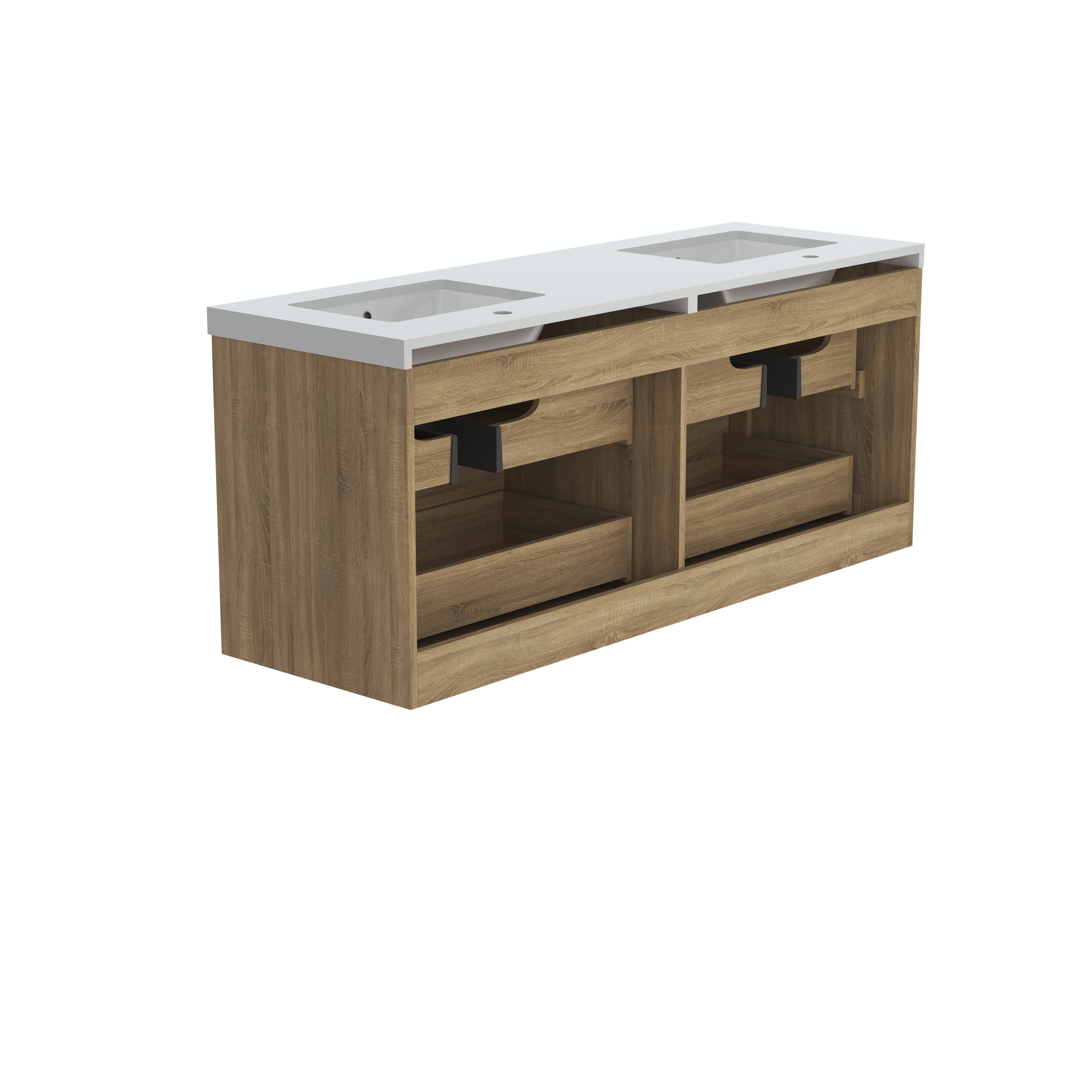60" Wall-mount Double Sink Bathroom Vanity with Marble Top