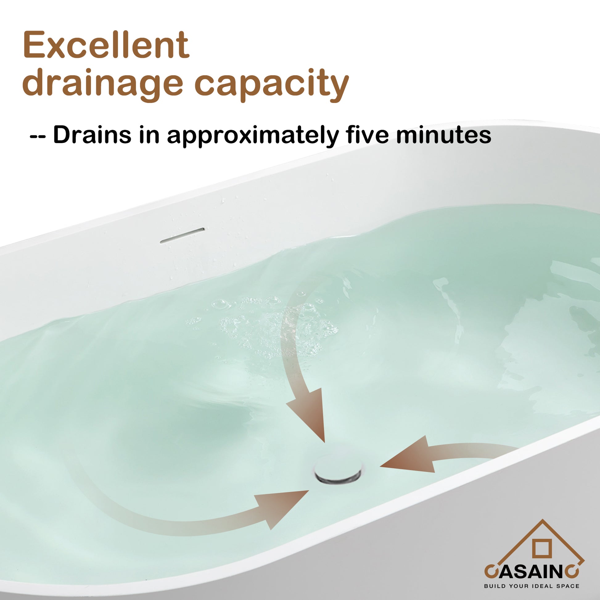 59 inches Solid Surface Free-Standing Bathtub with Center Drain in Matte White