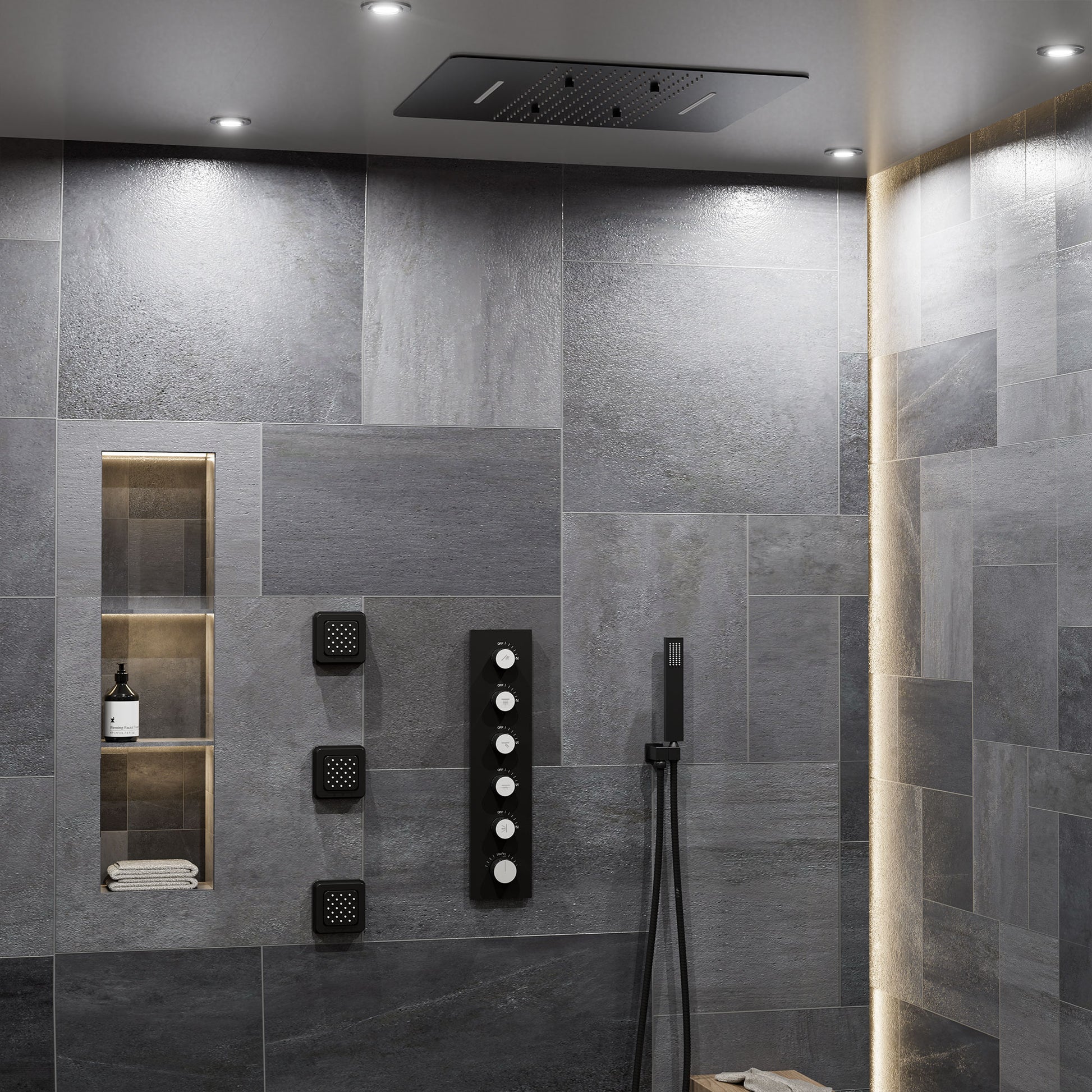 20*24'' Rectangle Shower System With 4 Sprays Modes & 3 Body Jets