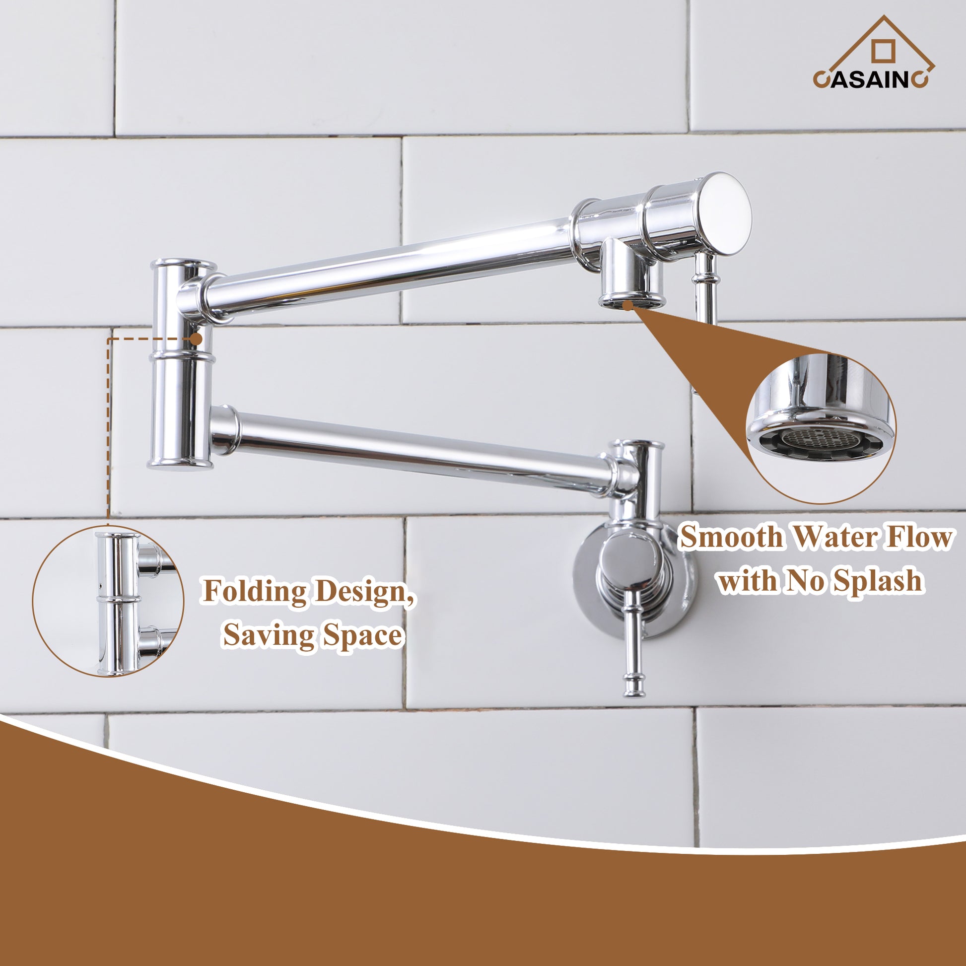Space-Saving Wall-Mounted Pot Filler with Double Handles and Folding Design