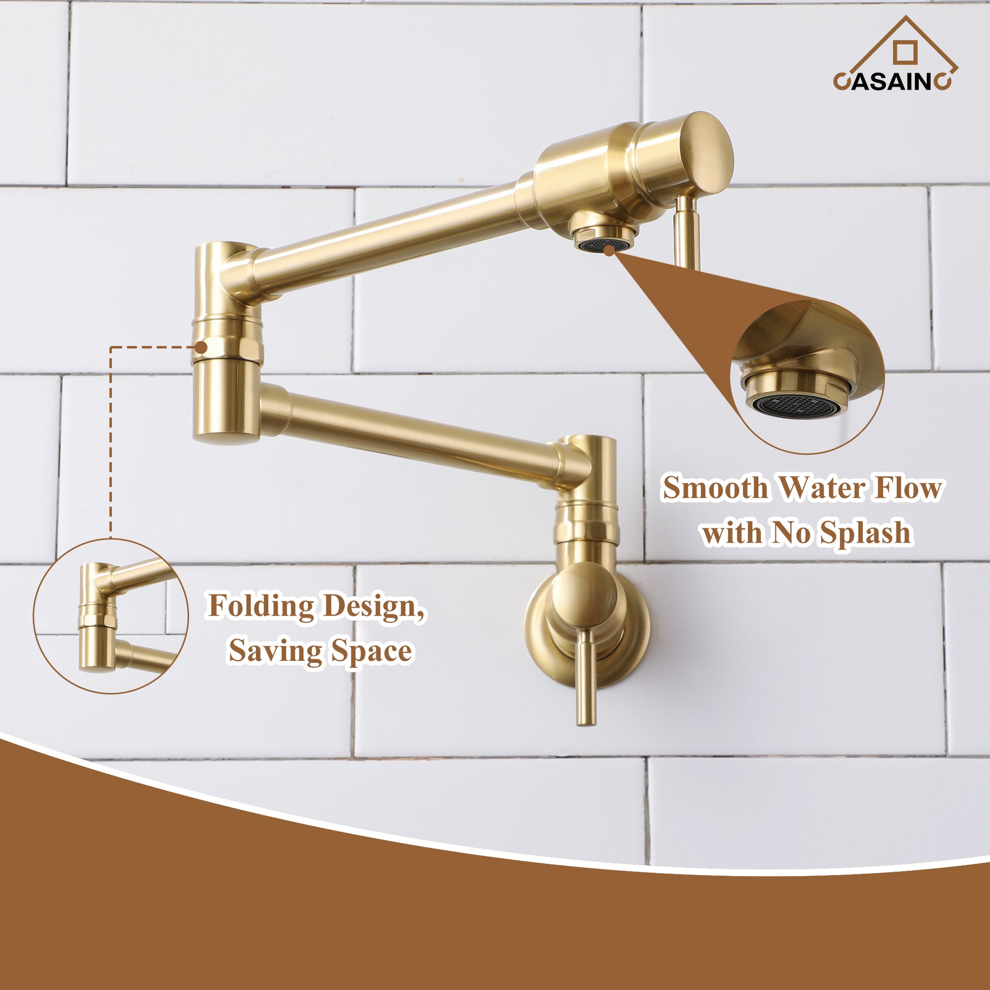 Double Handles Wall-Mounted Folding Pot Filler Space-Saving