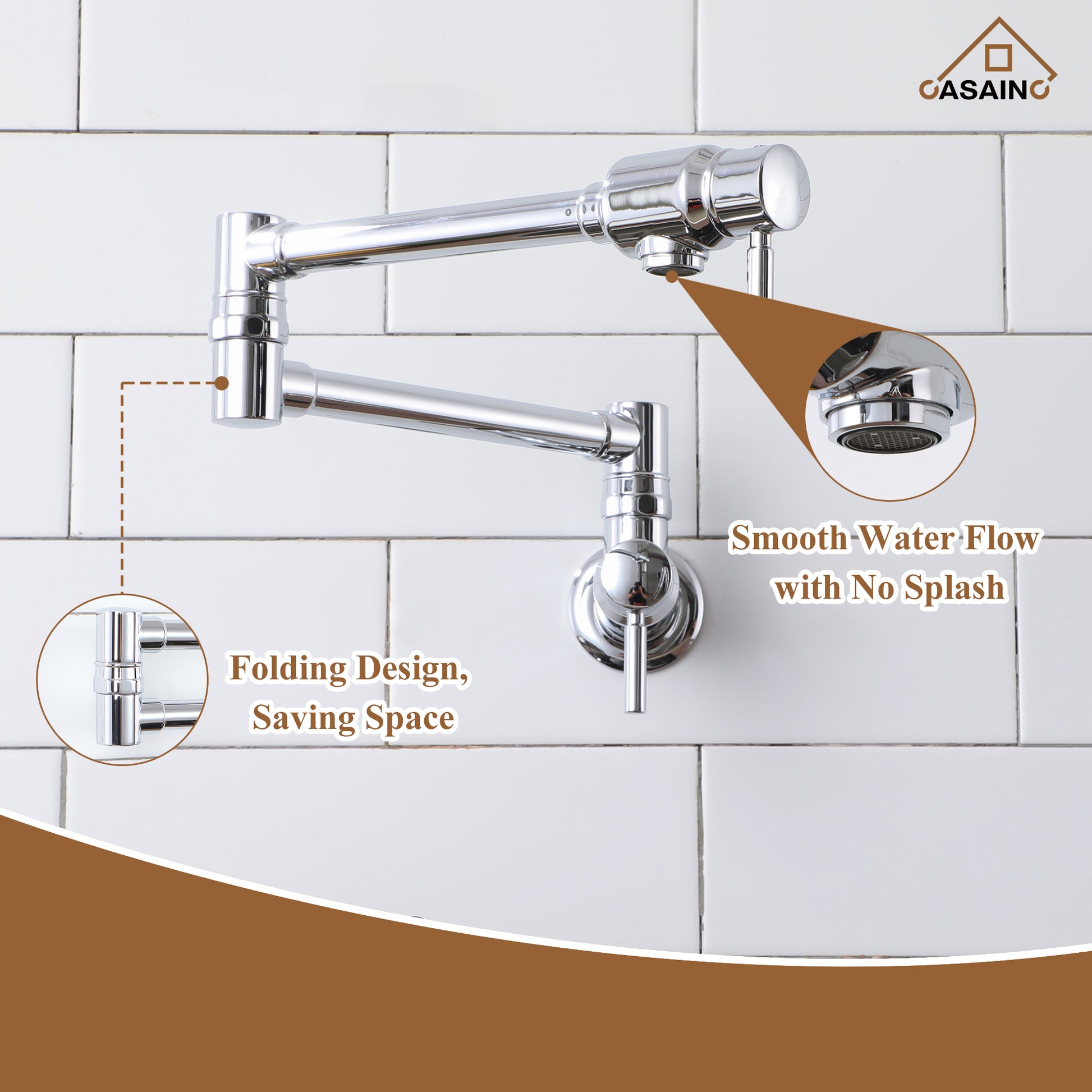 Double Handles Wall-Mounted Folding Pot Filler Space-Saving