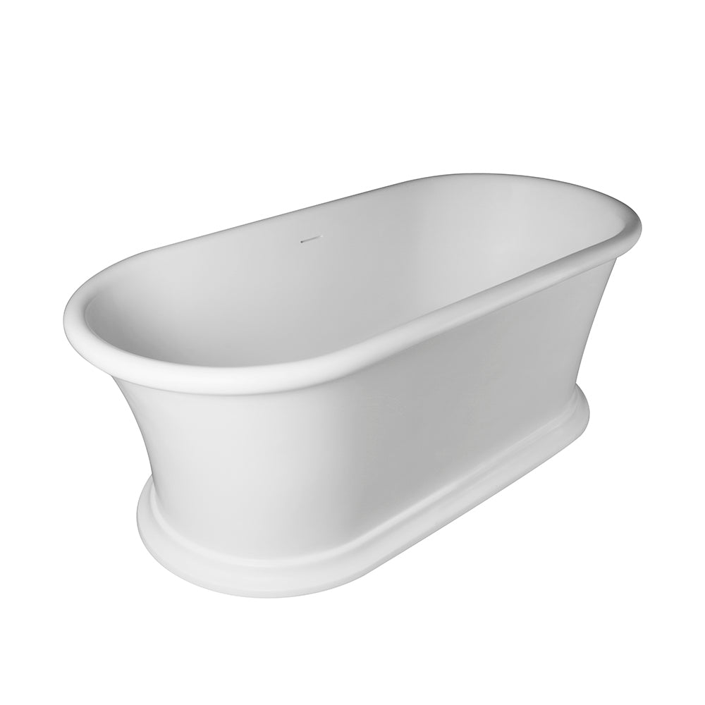 61" Hand-Polished Matte White Freestanding Bathtub with Pedestal Base