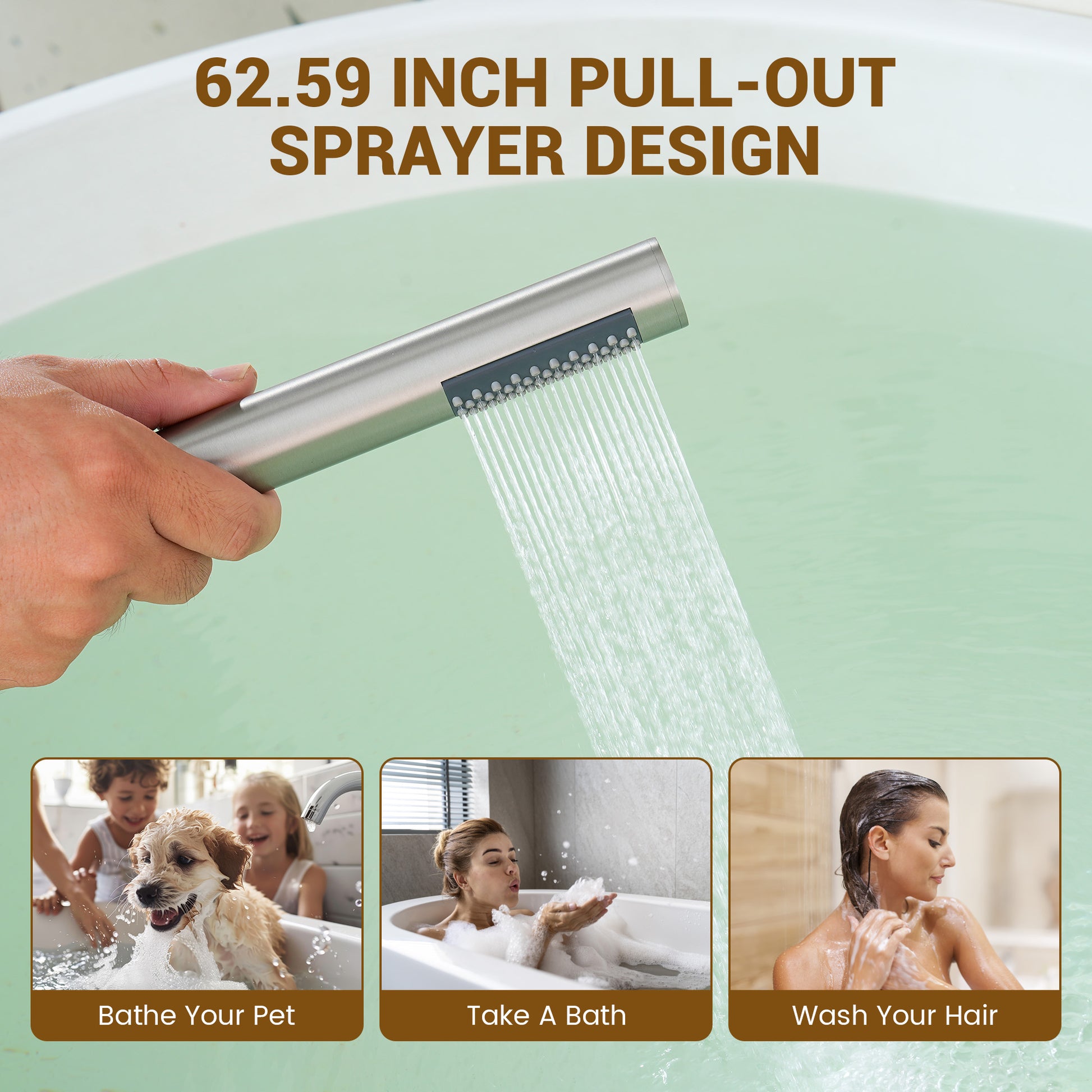 2-Handle Waterfall Roman Tub Faucet with Handheld Shower