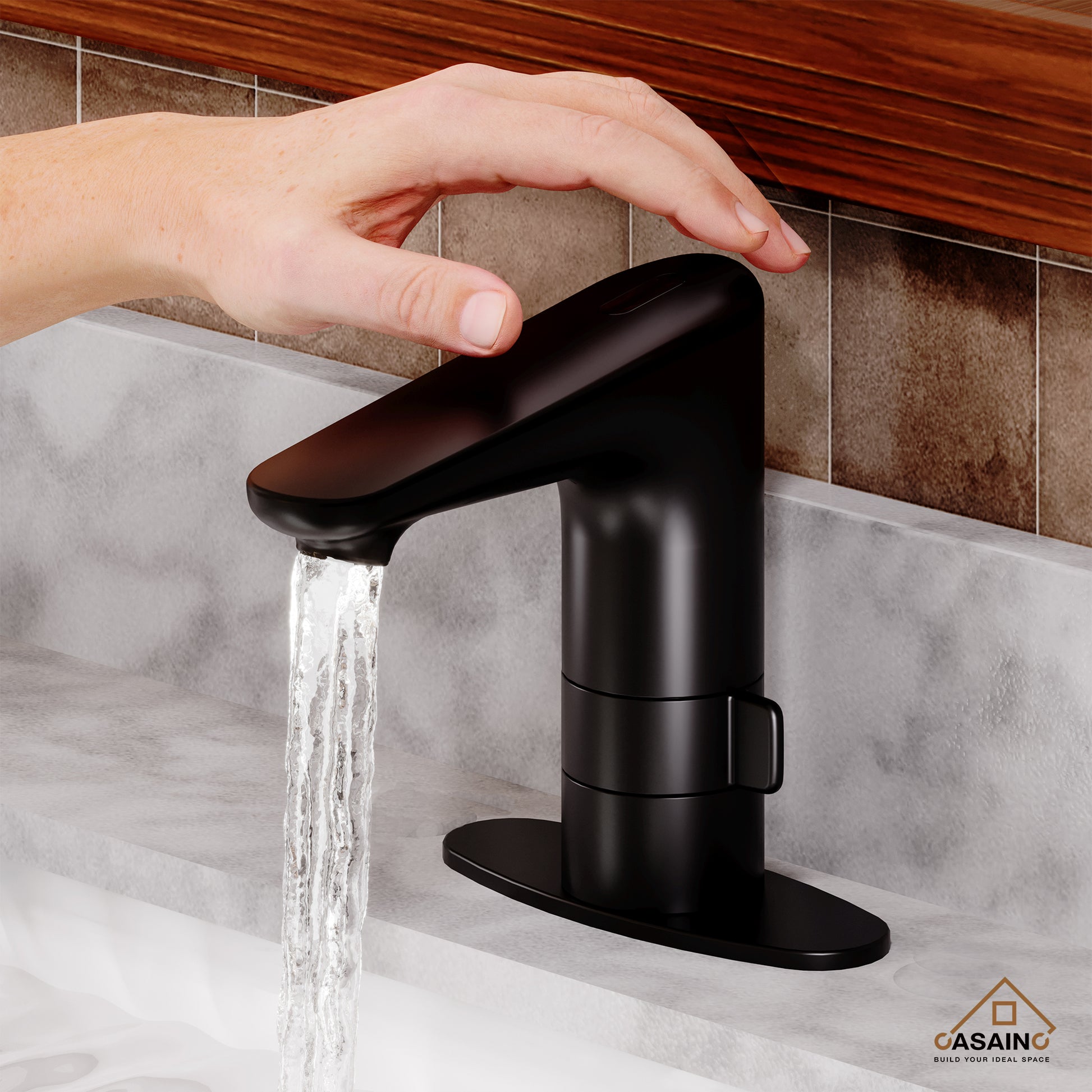 Infrared Sensor Faucet Single Handle Bathroom Basin Faucet with Drainer and Deckplate
