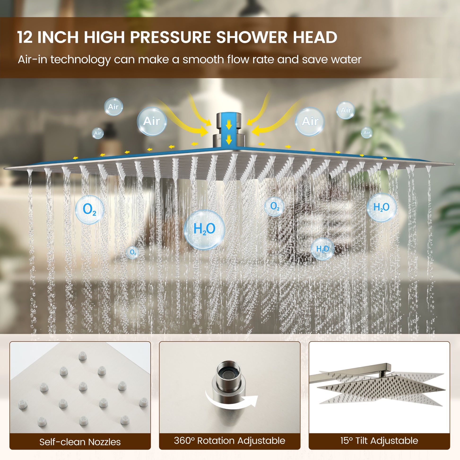 12-inch Dual Shower System with 4-Function Handheld Shower