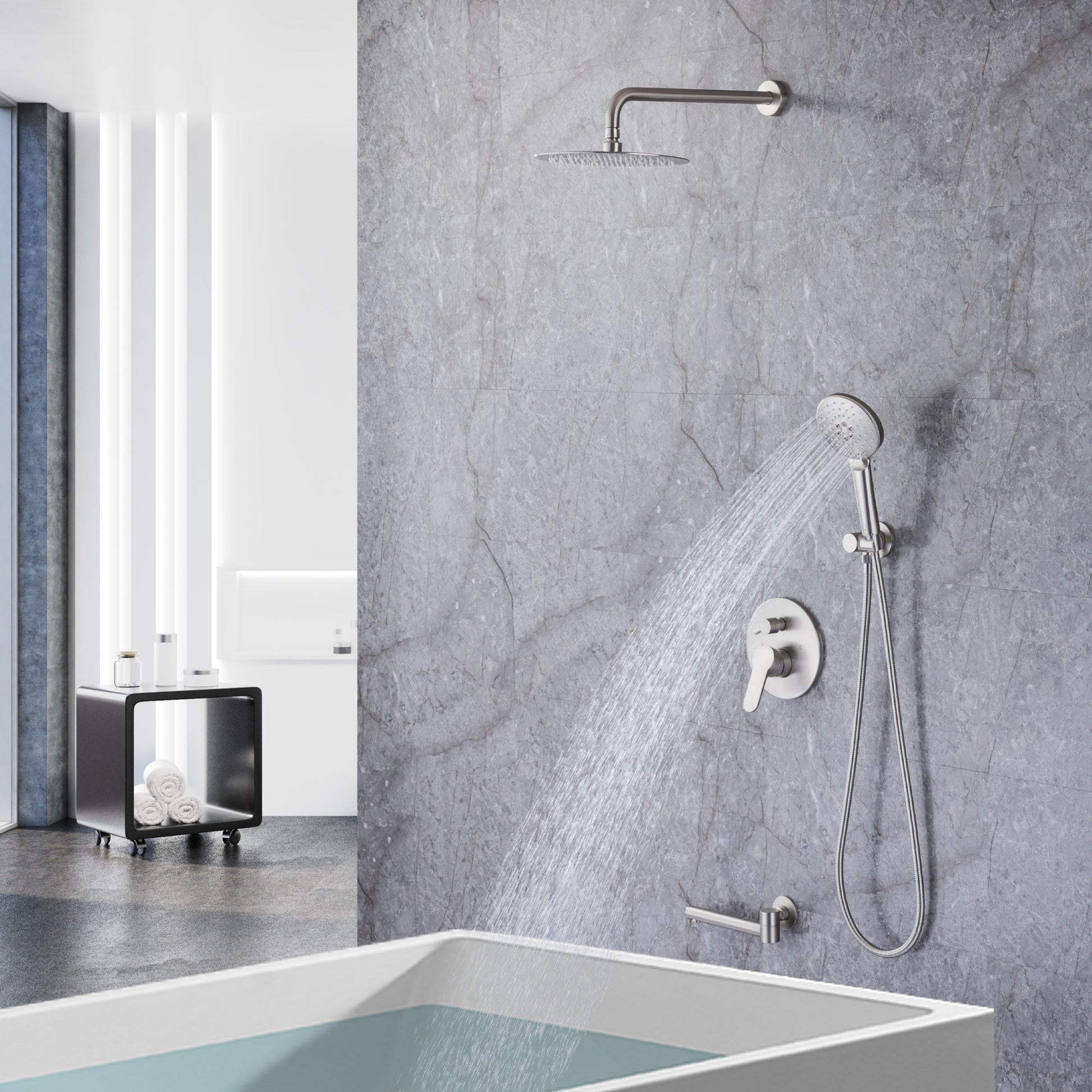 10-inch Shower System with Handheld Shower and Tub Spout