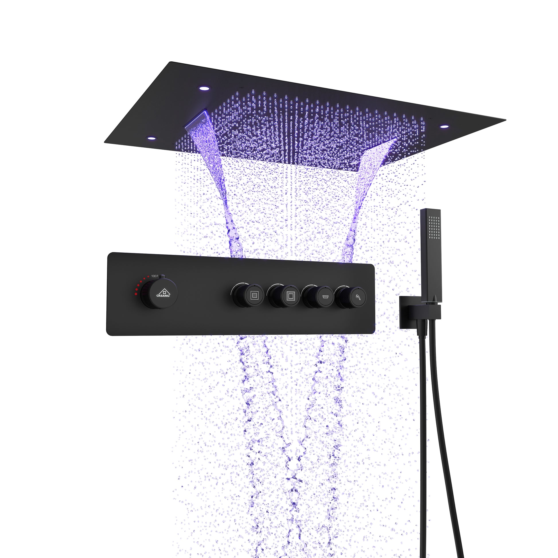 31.4" x 23.6" 4-Function Ceiling-Mounted Thermostatic Shower System with LED Lights