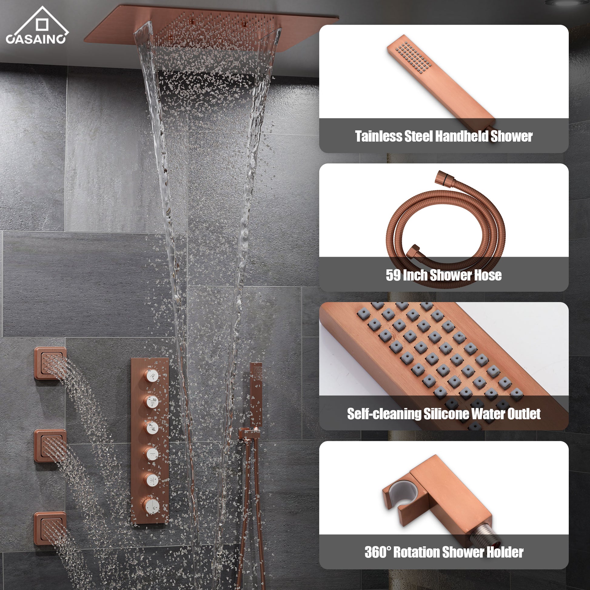 20*24'' Rectangle Shower System With 4 Sprays Modes & 3 Body Jets