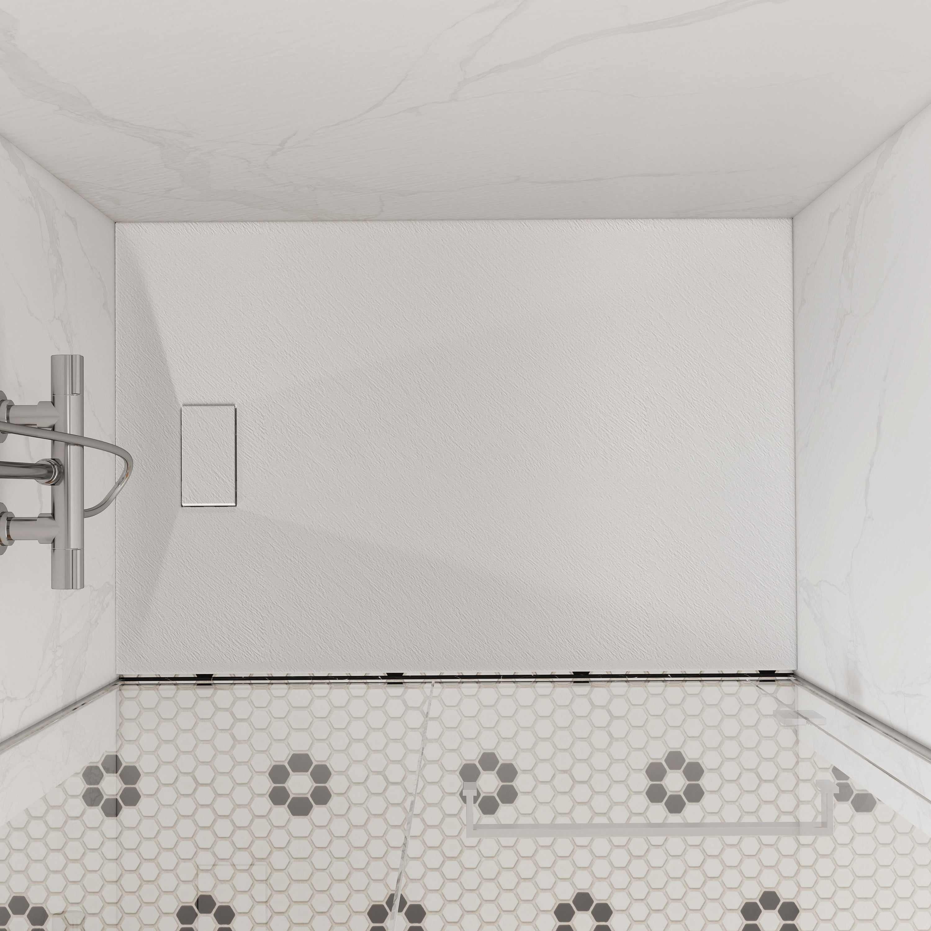 European-Style SMC Shower Base with Sleek Marble Texture in Black & White