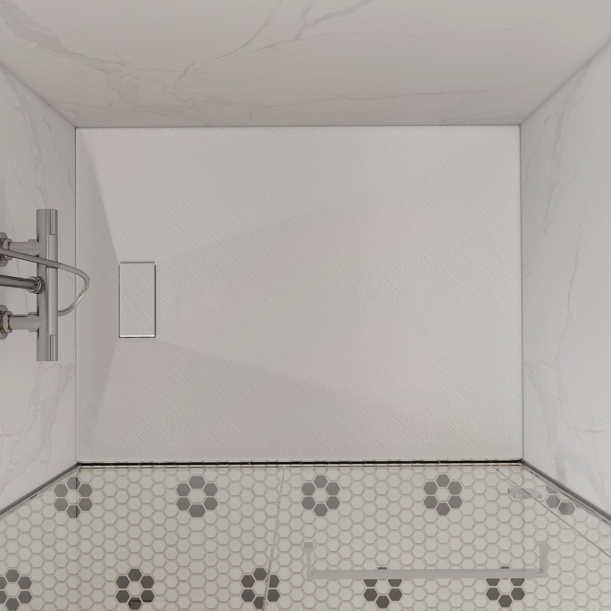 European-Style SMC Shower Base with Sleek Marble Texture in Black & White