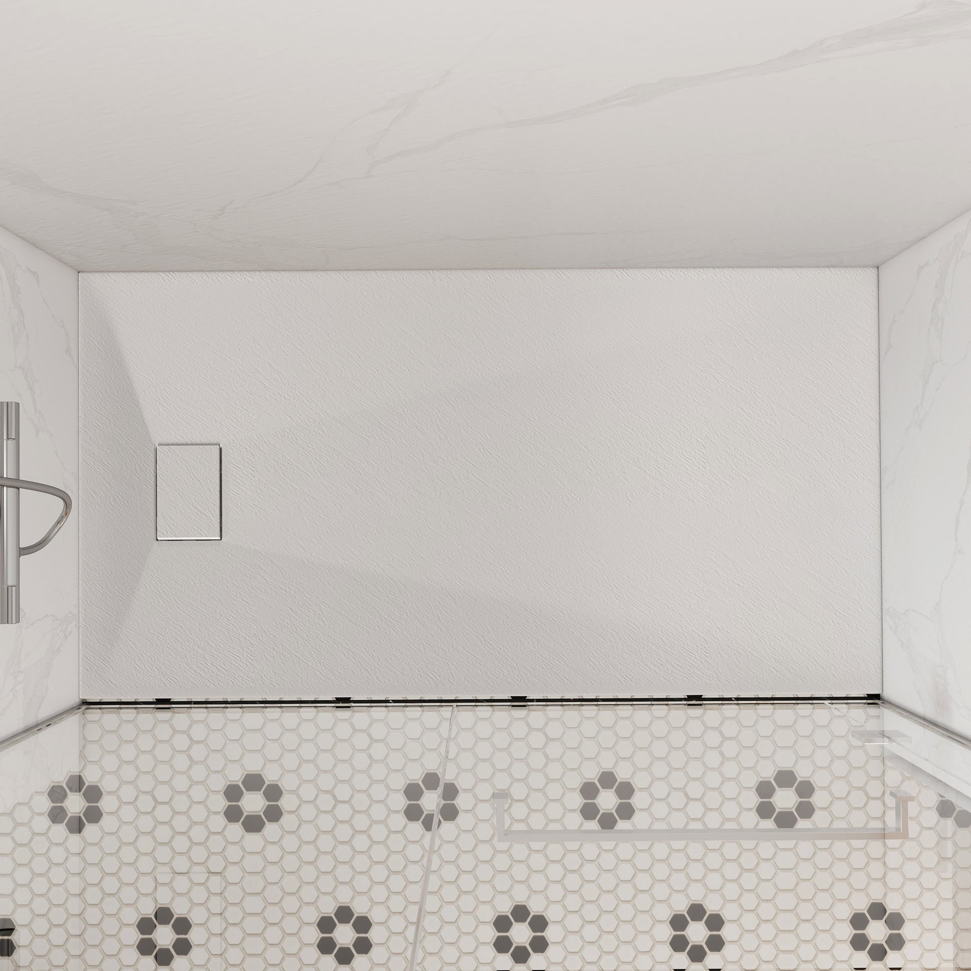 European-Style SMC Shower Base with Sleek Marble Texture in Black & White
