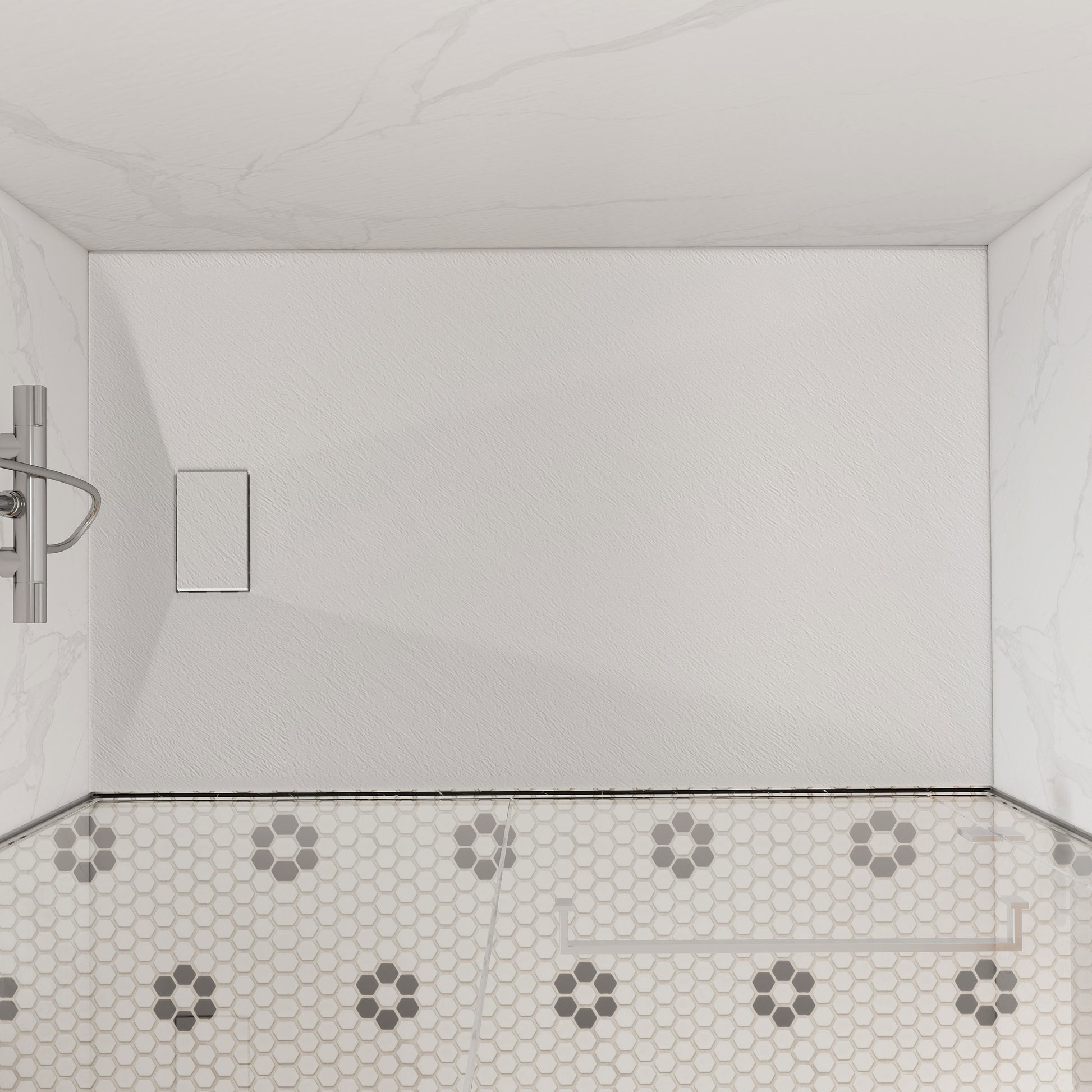 European-Style SMC Shower Base with Sleek Marble Texture in Black & White