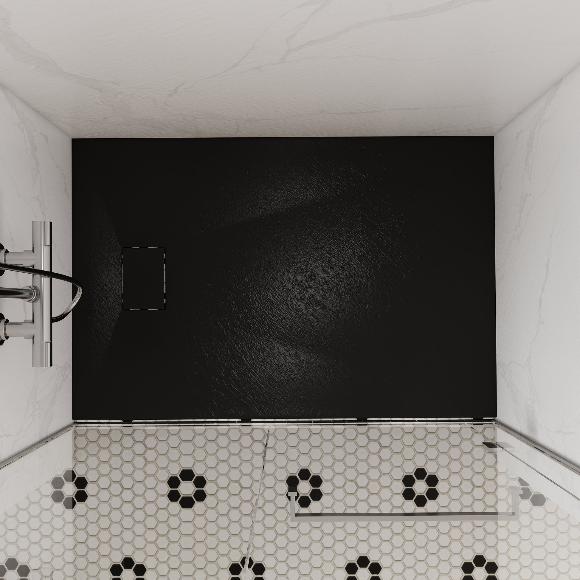 European-Style SMC Shower Base with Sleek Marble Texture in Black & White