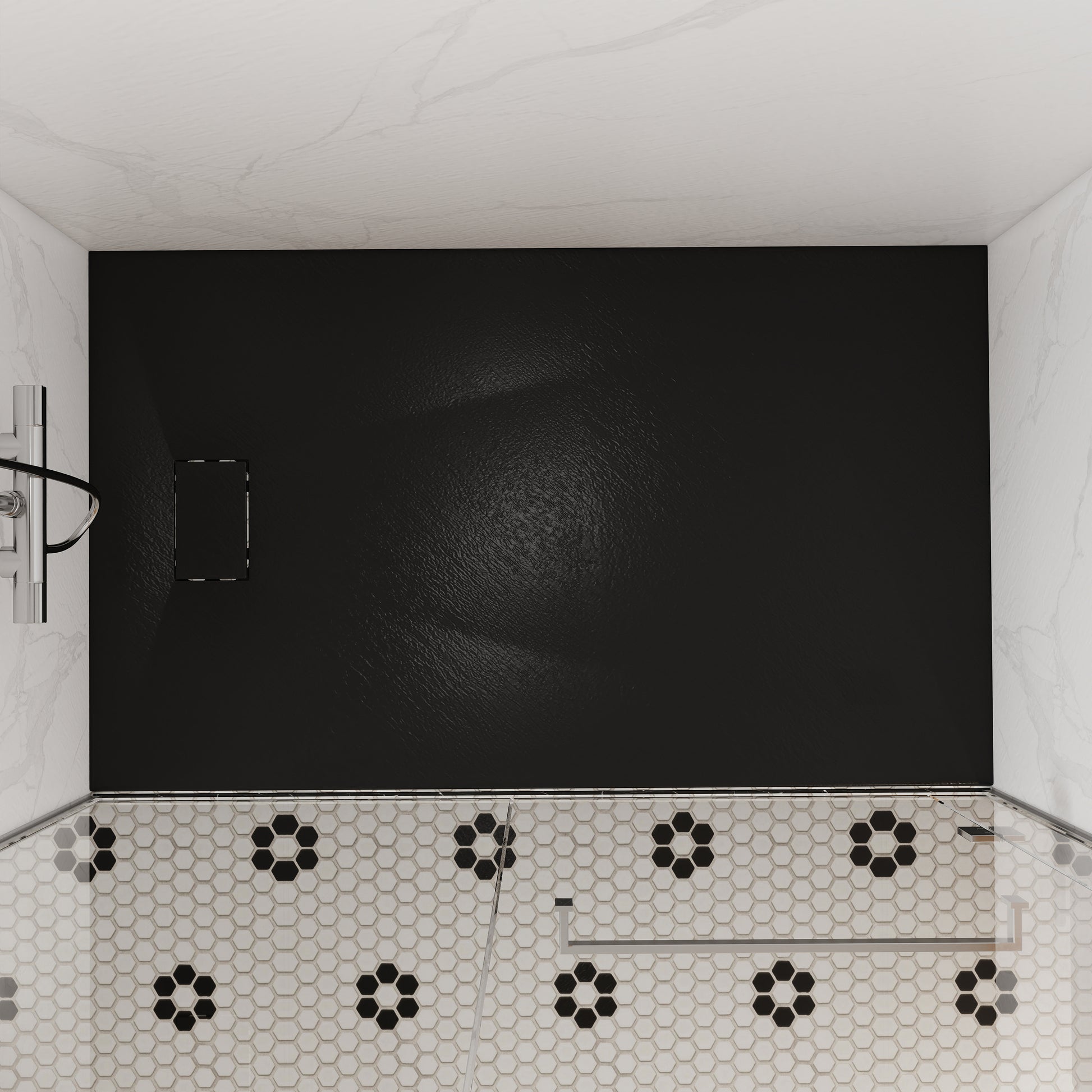 European-Style SMC Shower Base with Sleek Marble Texture in Black & White