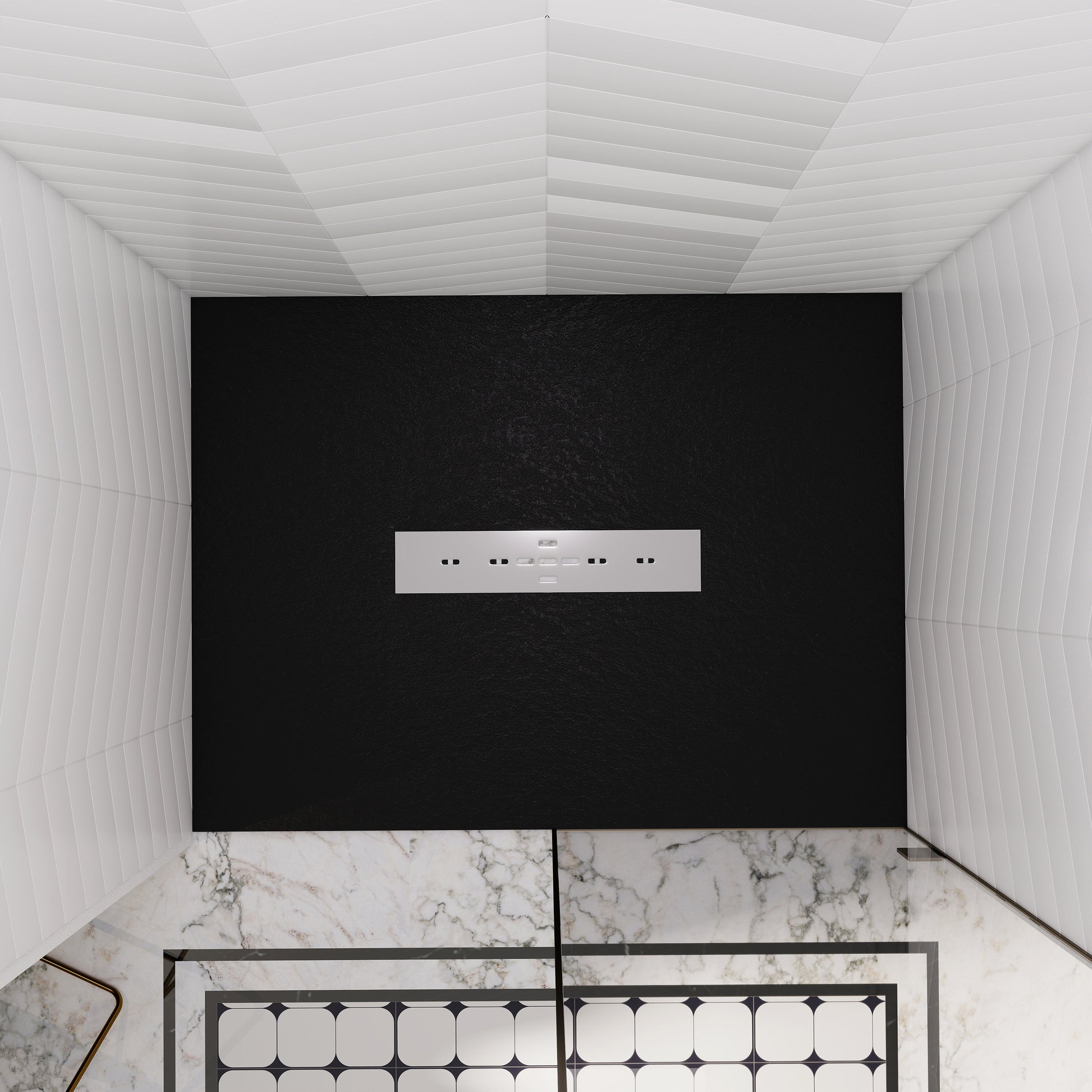 Durable SMC Composite Shower Base Pan with Center Drain in Black & White