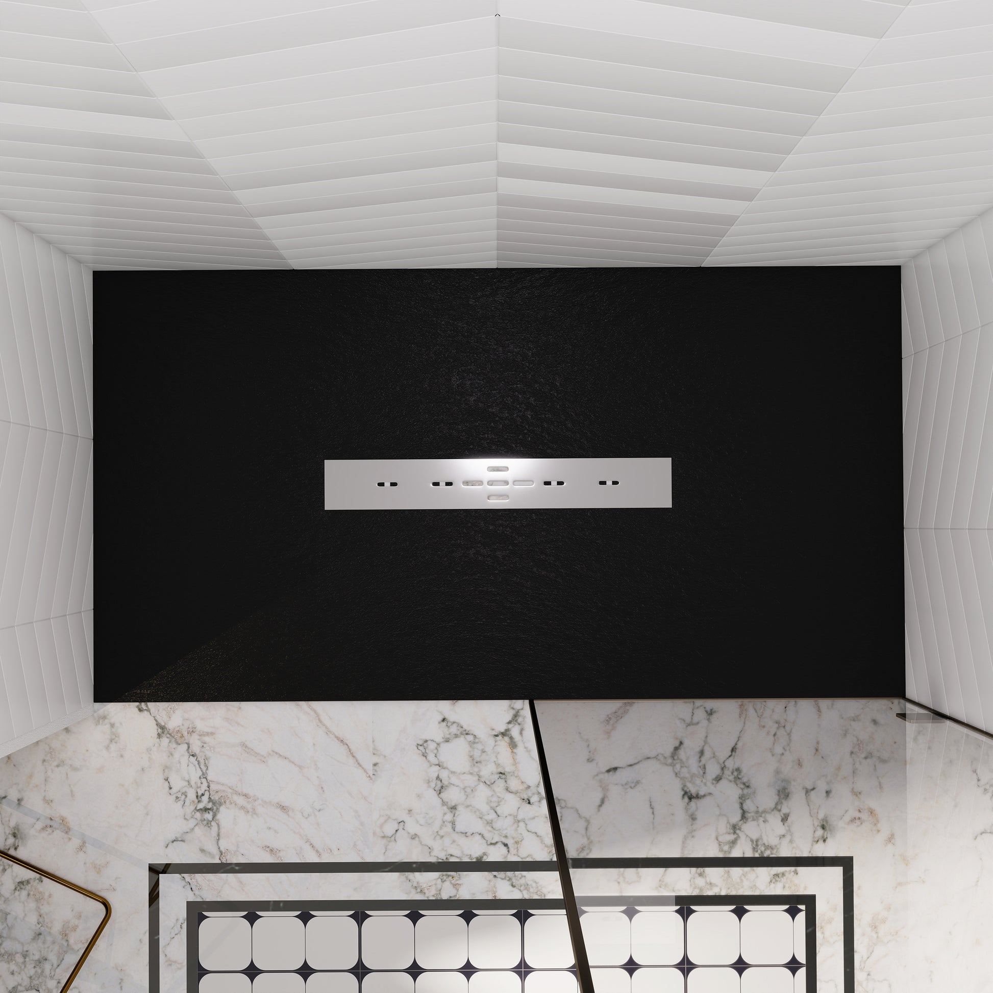 Durable SMC Composite Shower Base Pan with Center Drain in Black & White