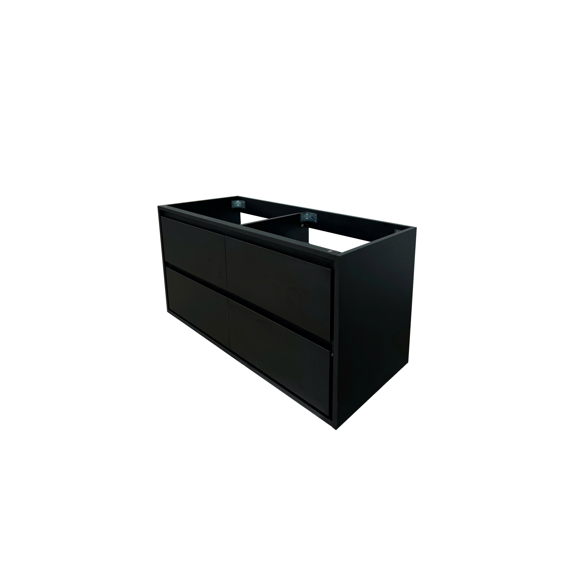 48" Matte Black Wall-mount Bathroom Vanity with Double Sink & Marble Top